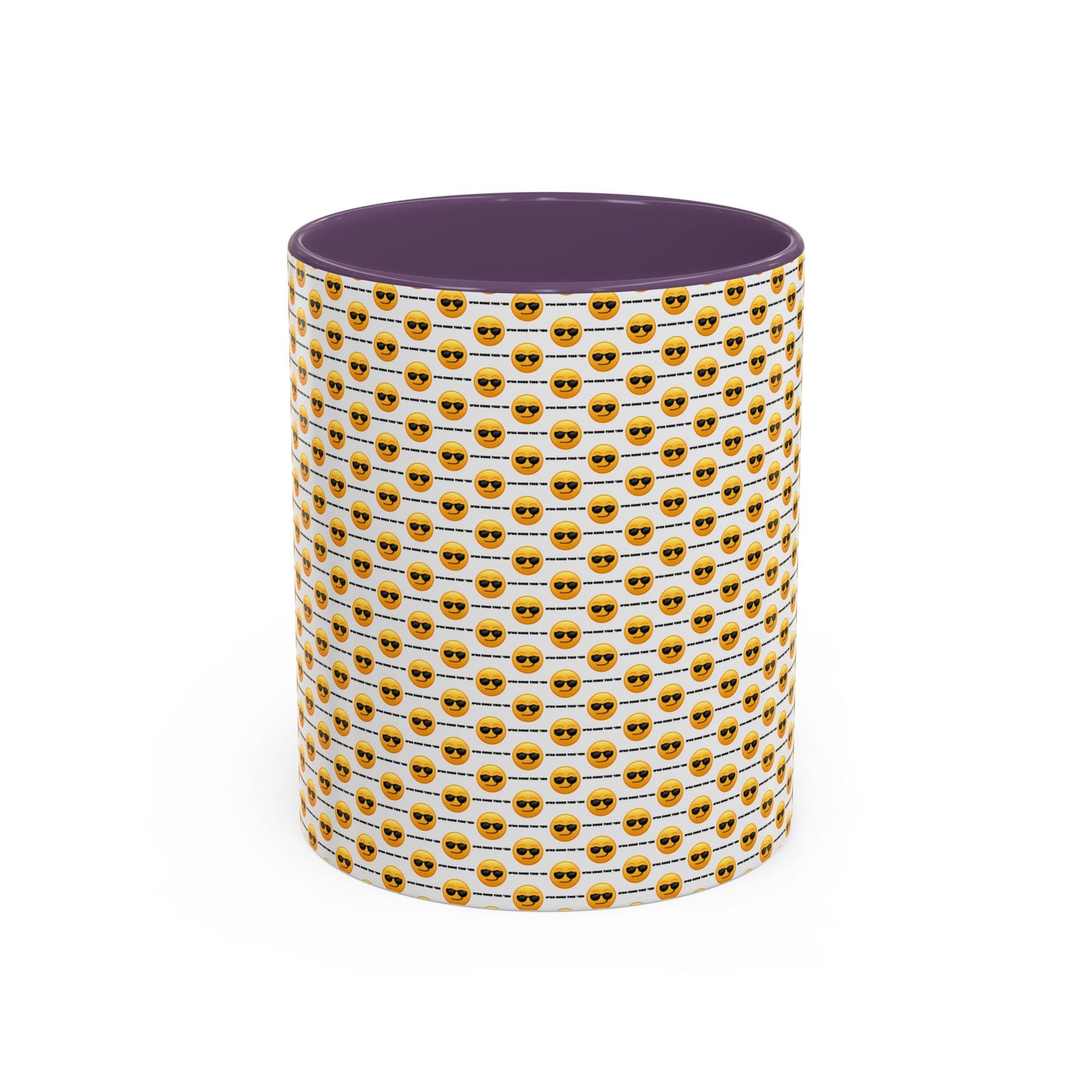 Sunglasses Emoji Pattern Accent Coffee Mug (11 oz) Asking "Who Run's This Ish"