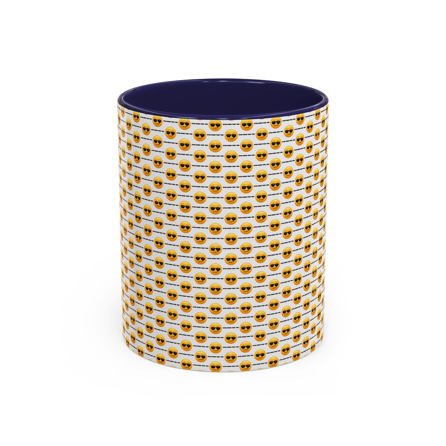 Sunglasses Emoji Pattern Accent Coffee Mug (11 oz) Asking "Who Run's This Ish"