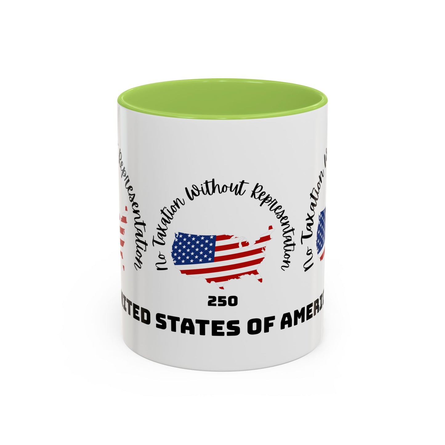 United States Map Flag Coffee Mug — "No Taxation Without Representation" 11/15oz Accent