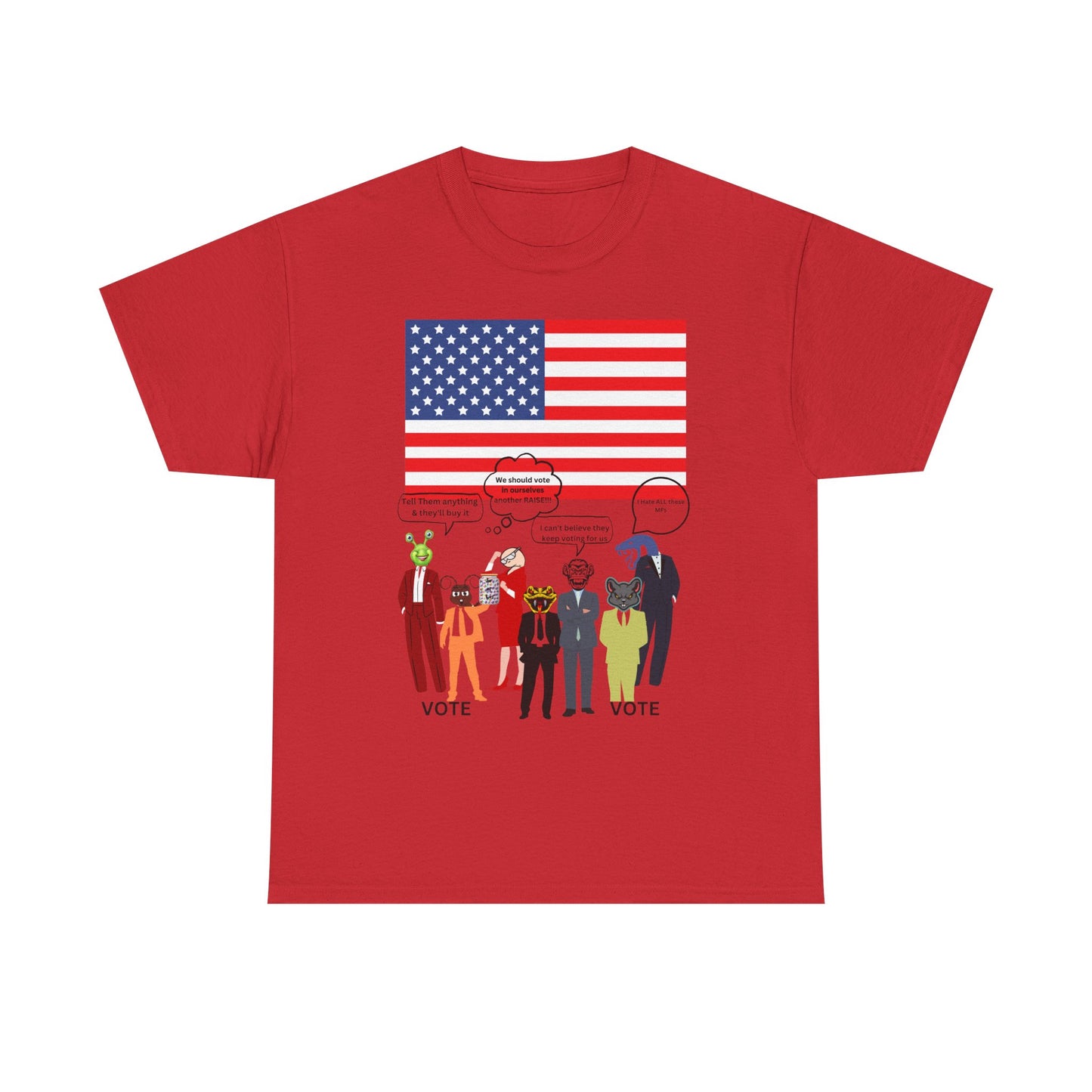 Patriotic 'Vote' Graphic Tee — American Flag Politicians-Lizard Forms Encouraging Voting