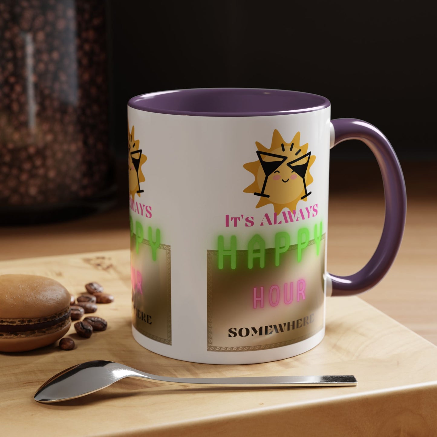 Coffee Mug — "It's Always Happy Hour Somewhere" Neon Sun Cocktail Accent Mug