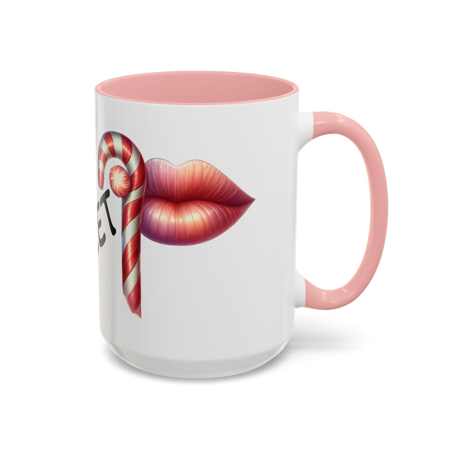 Candy Cane Kiss Accent Coffee Mug — "Sweet" Holiday Hot Cocoa Cup