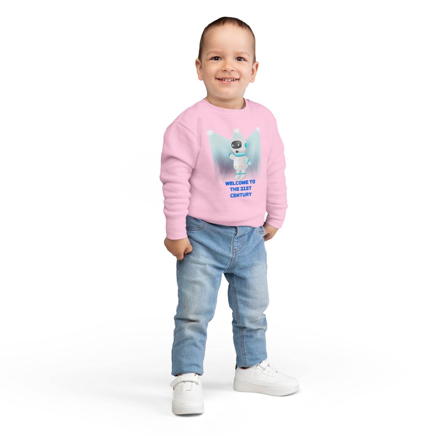Toddler Sweatshirt - Cute Robot "Welcome to the 21st Century" Kids Crewneck