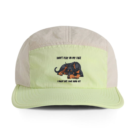 Two-Tone Nylon Cap — Doberman 'Don’t Play in My Face' Graphic Hat