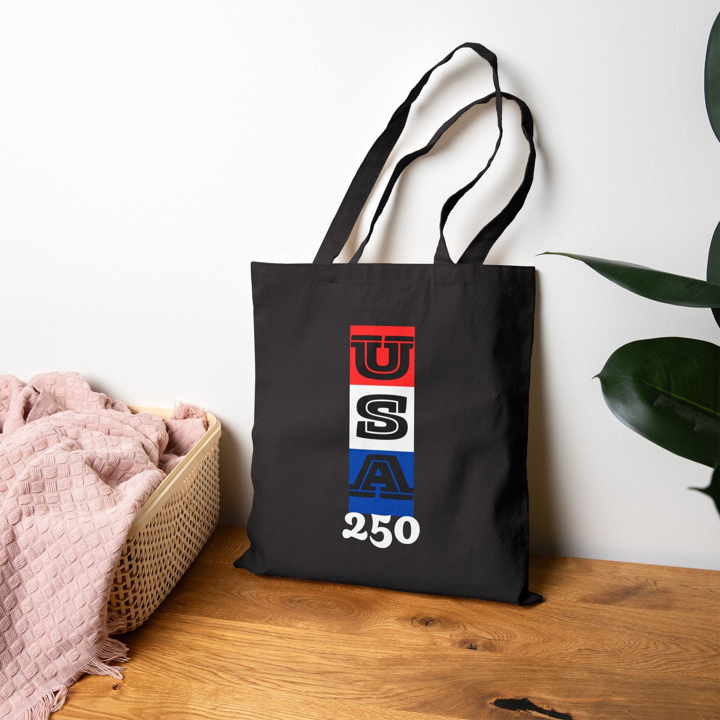 "USA 250" Patriotic Cotton Canvas Tote Bag, Eco-Friendly Shopper, Reusable Grocery Bag