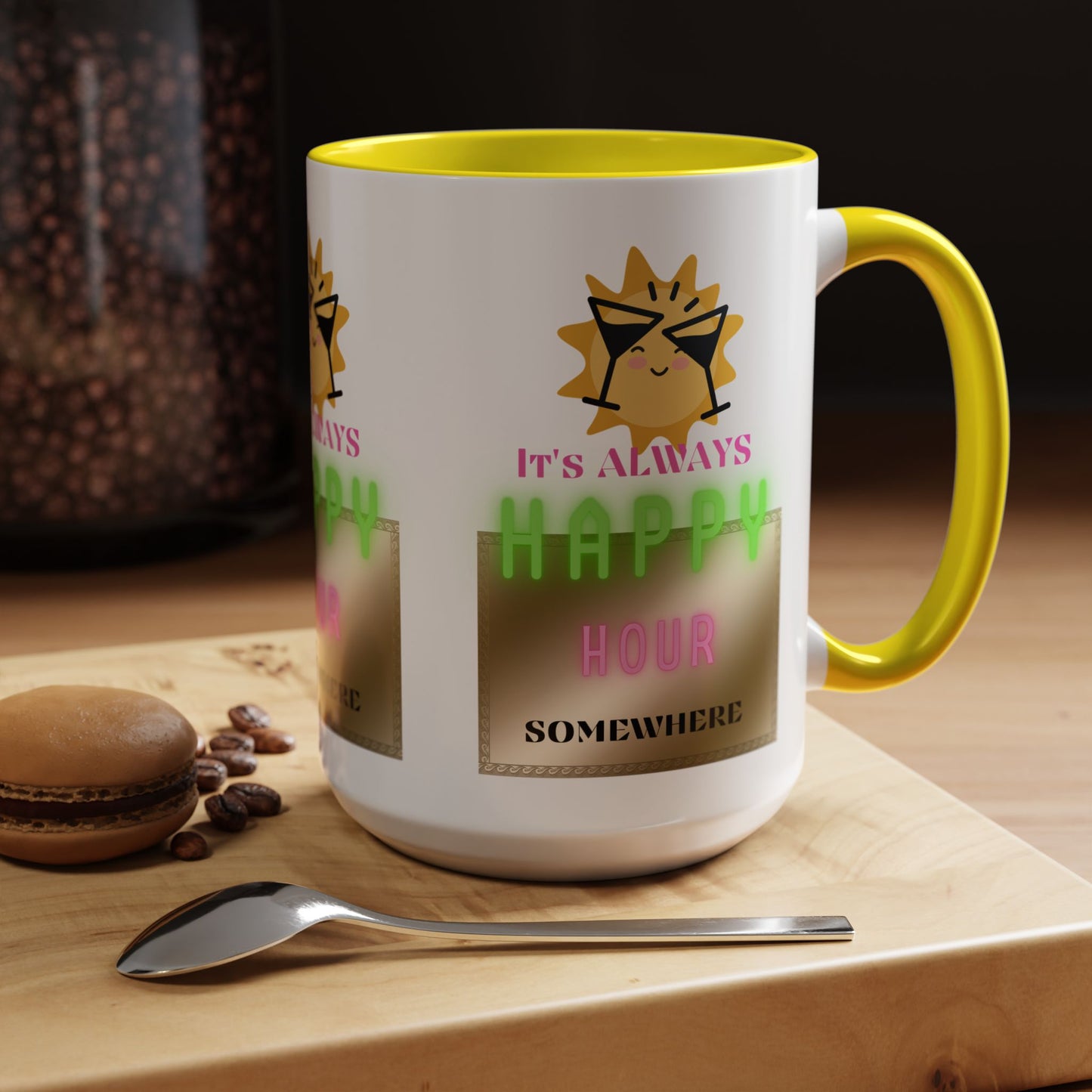 Coffee Mug — "It's Always Happy Hour Somewhere" Neon Sun Cocktail Accent Mug