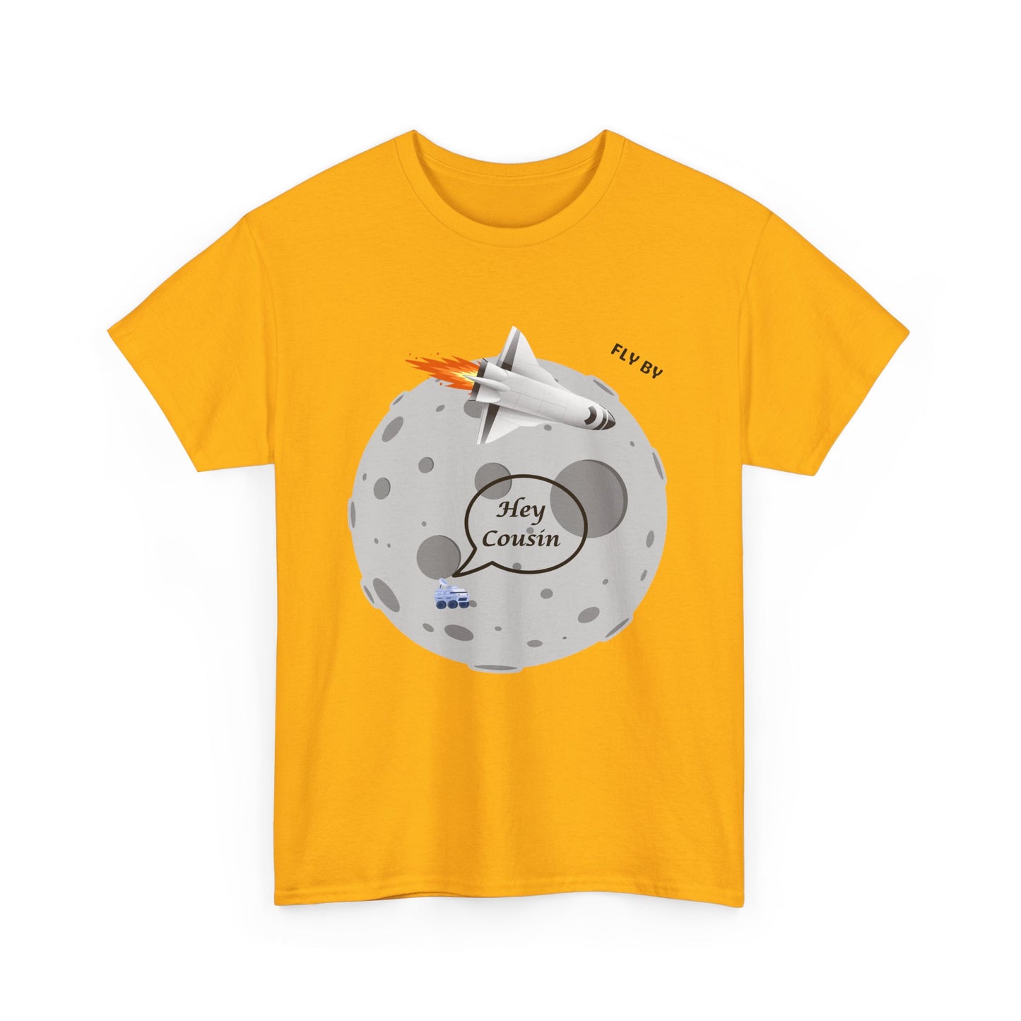Hey Cousin Rocket Moon T-Shirt — Cute Retro Space Plane Graphic Tee