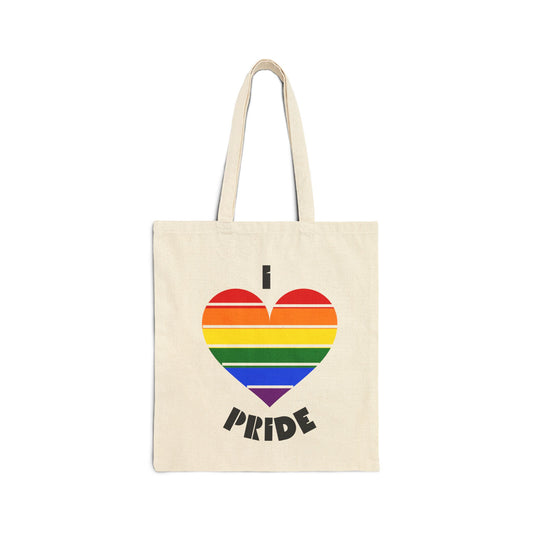 Pride Heart Tote Bag — Rainbow 'I Heart Pride' Cotton Canvas Shopper
