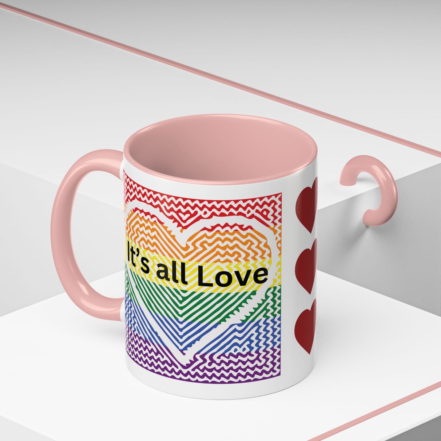 It's All Love Rainbow Heart Coffee Mug — Pride Accent Mug (11/15oz)