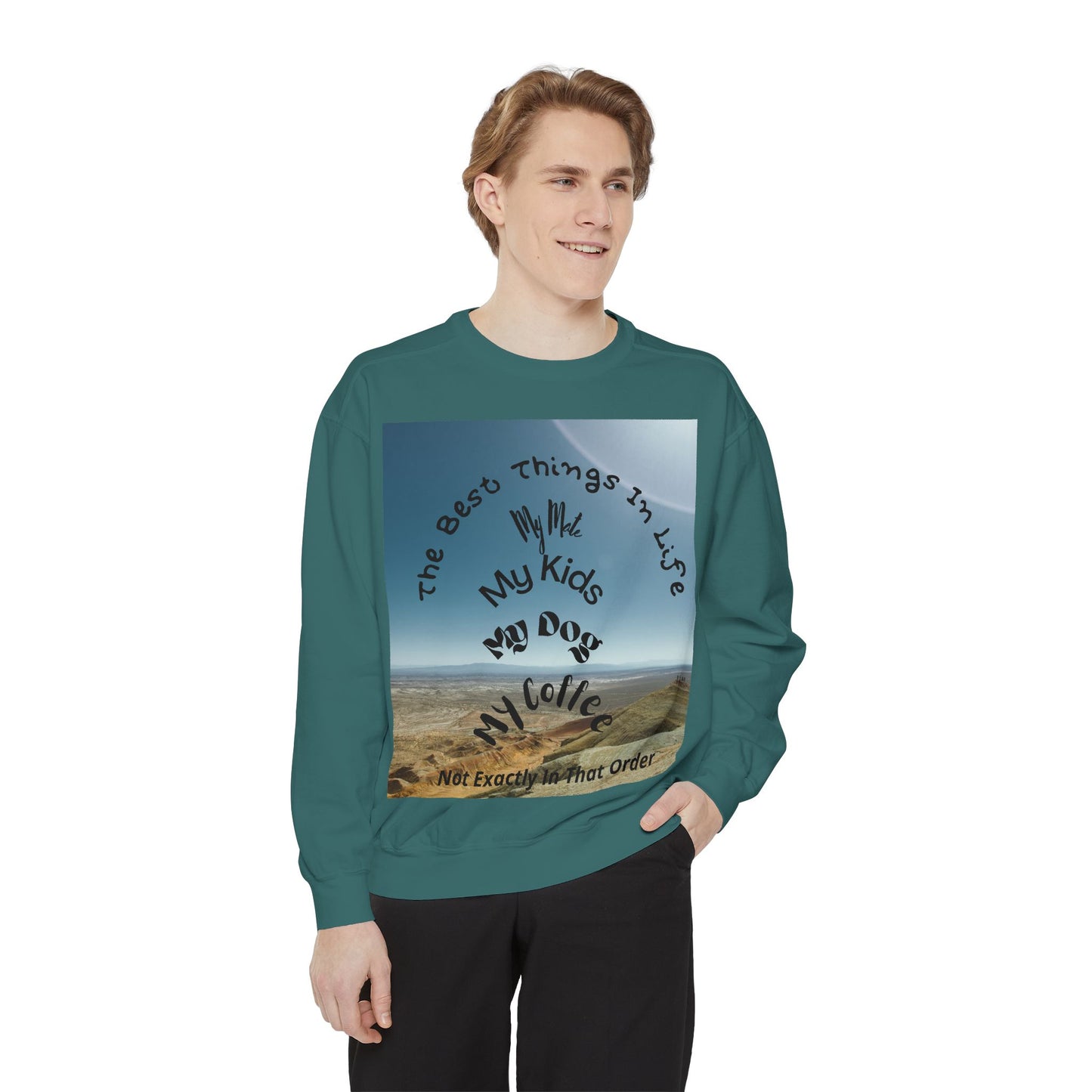 Coastal Family Vibes Sweatshirt — "The Best Things in Life" Graphic Crewneck