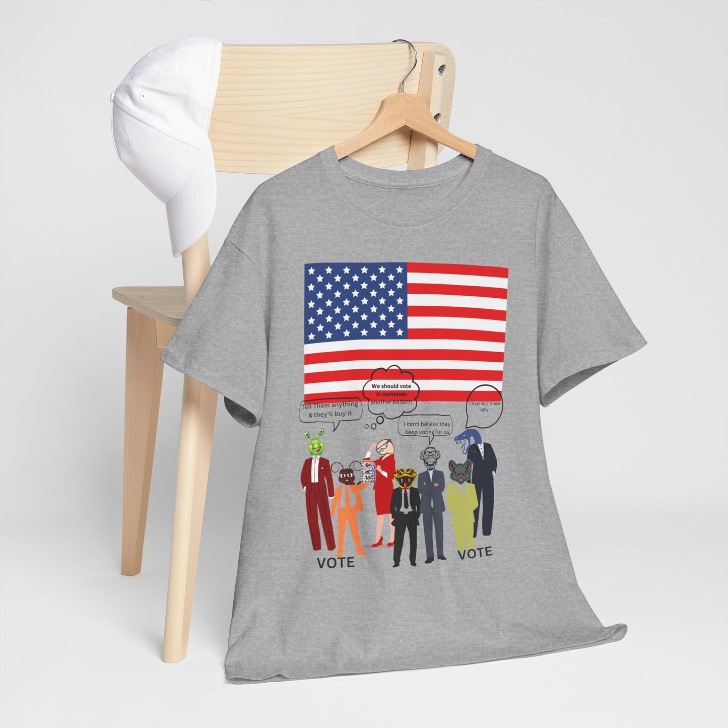 Patriotic 'Vote' Graphic Tee — American Flag Politicians-Lizard Forms Encouraging Voting