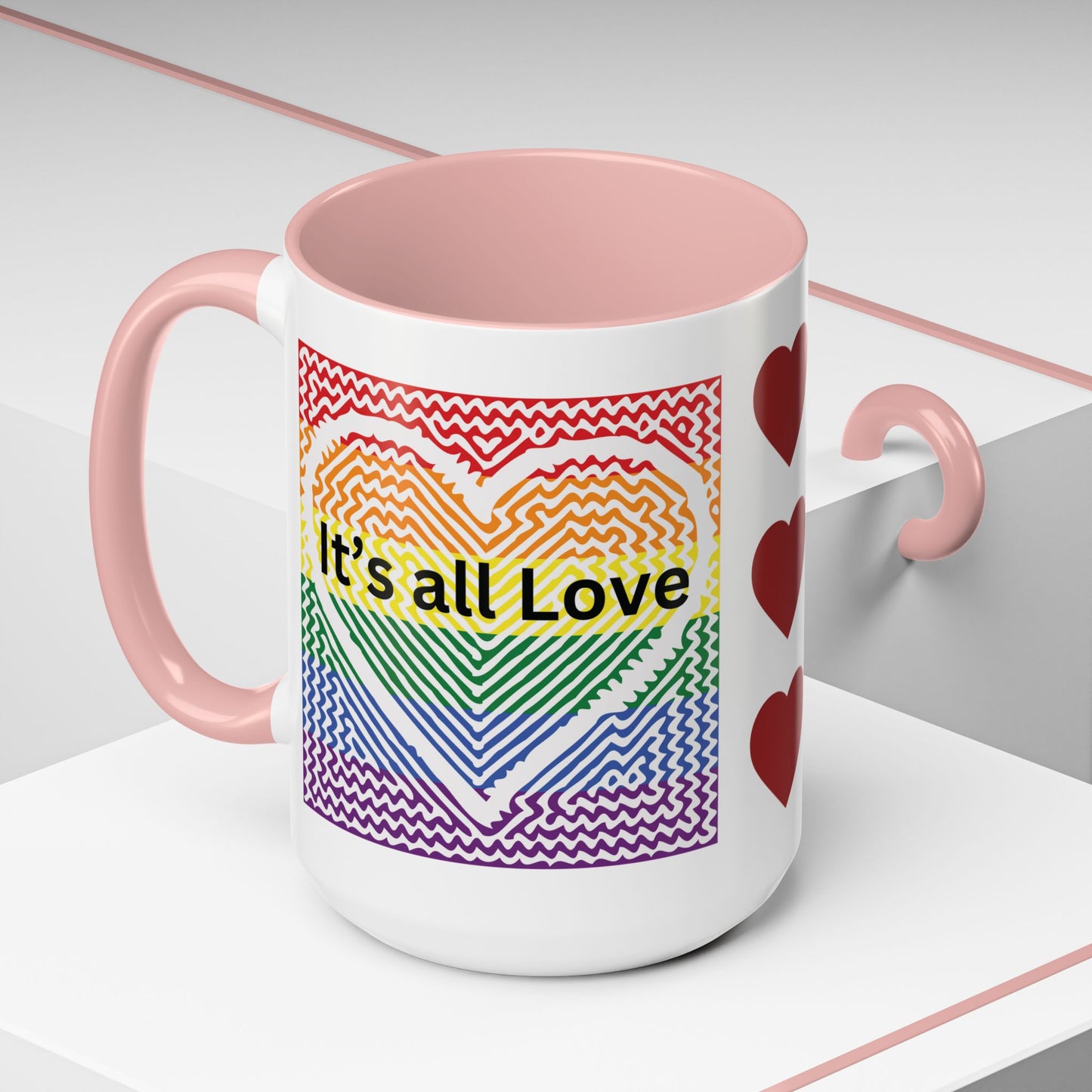 It's All Love Rainbow Heart Coffee Mug — Pride Accent Mug (11/15oz)