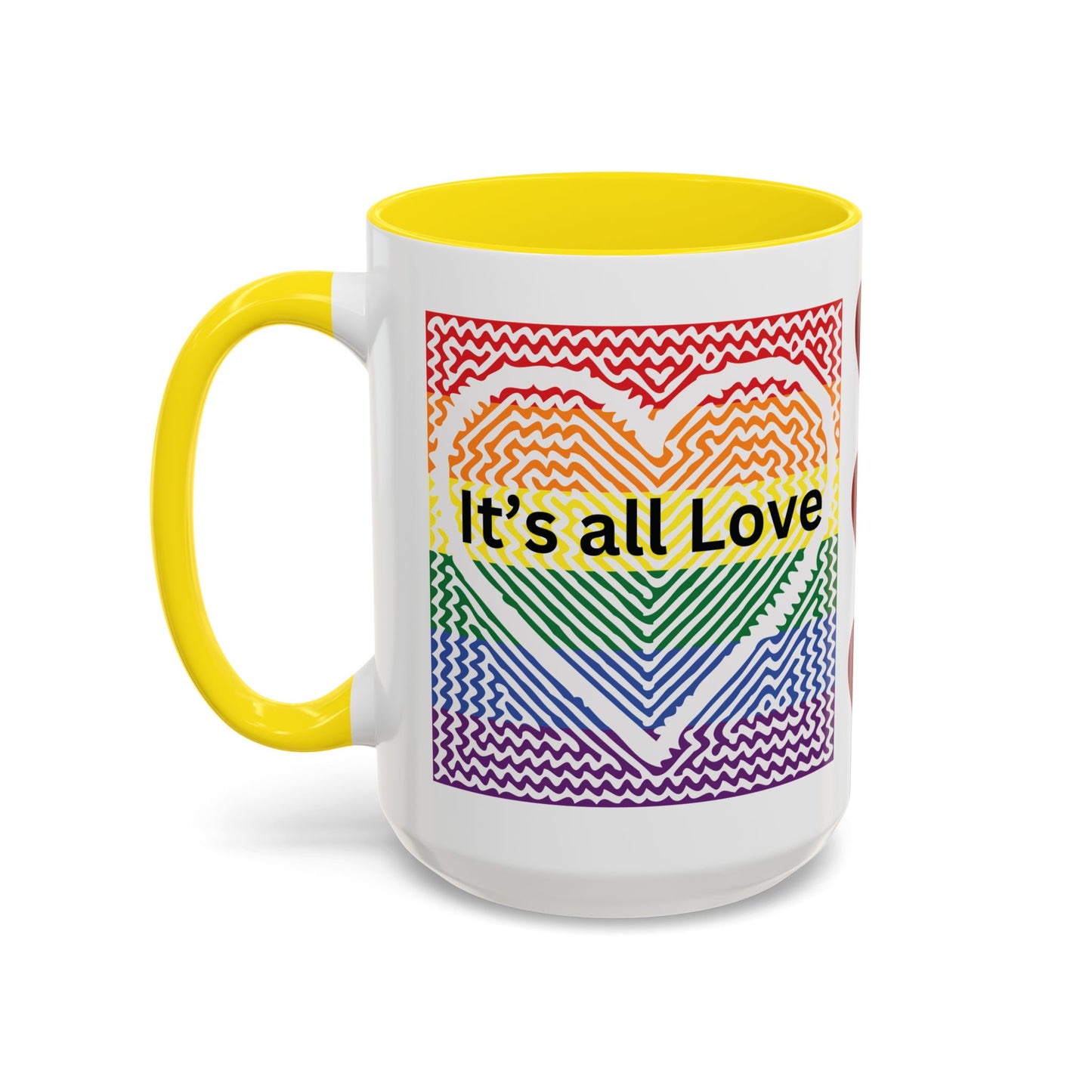It's All Love Rainbow Heart Coffee Mug — Pride Accent Mug (11/15oz)