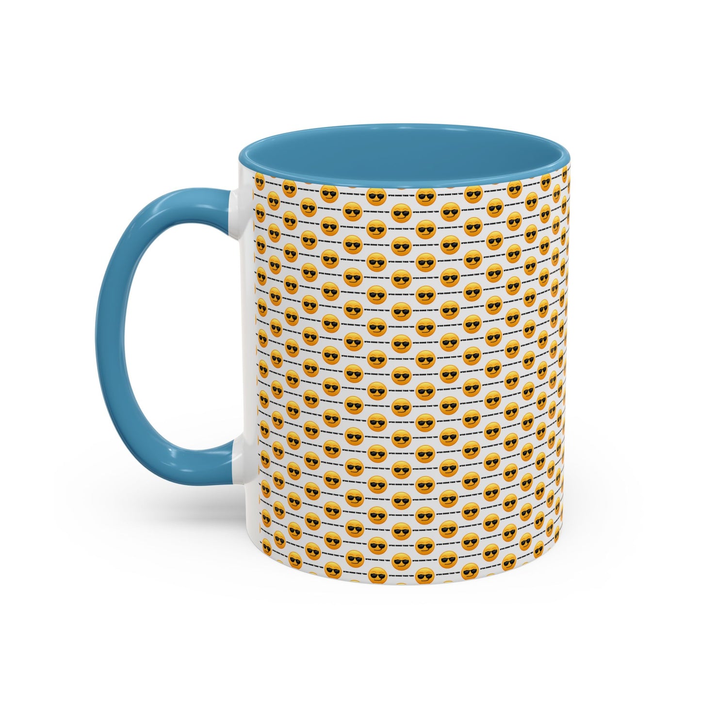 Sunglasses Emoji Pattern Accent Coffee Mug (11 oz) Asking "Who Run's This Ish"