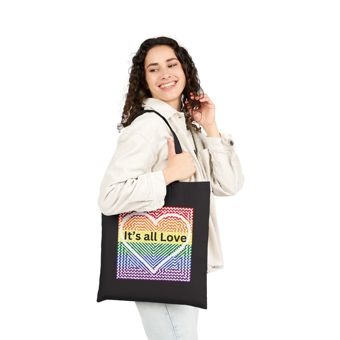 It's All Love Rainbow Heart Tote Bag - Cotton Canvas Carryall