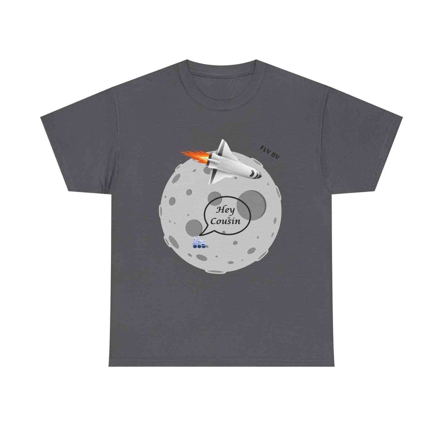 Hey Cousin Rocket Moon T-Shirt — Cute Retro Space Plane Graphic Tee