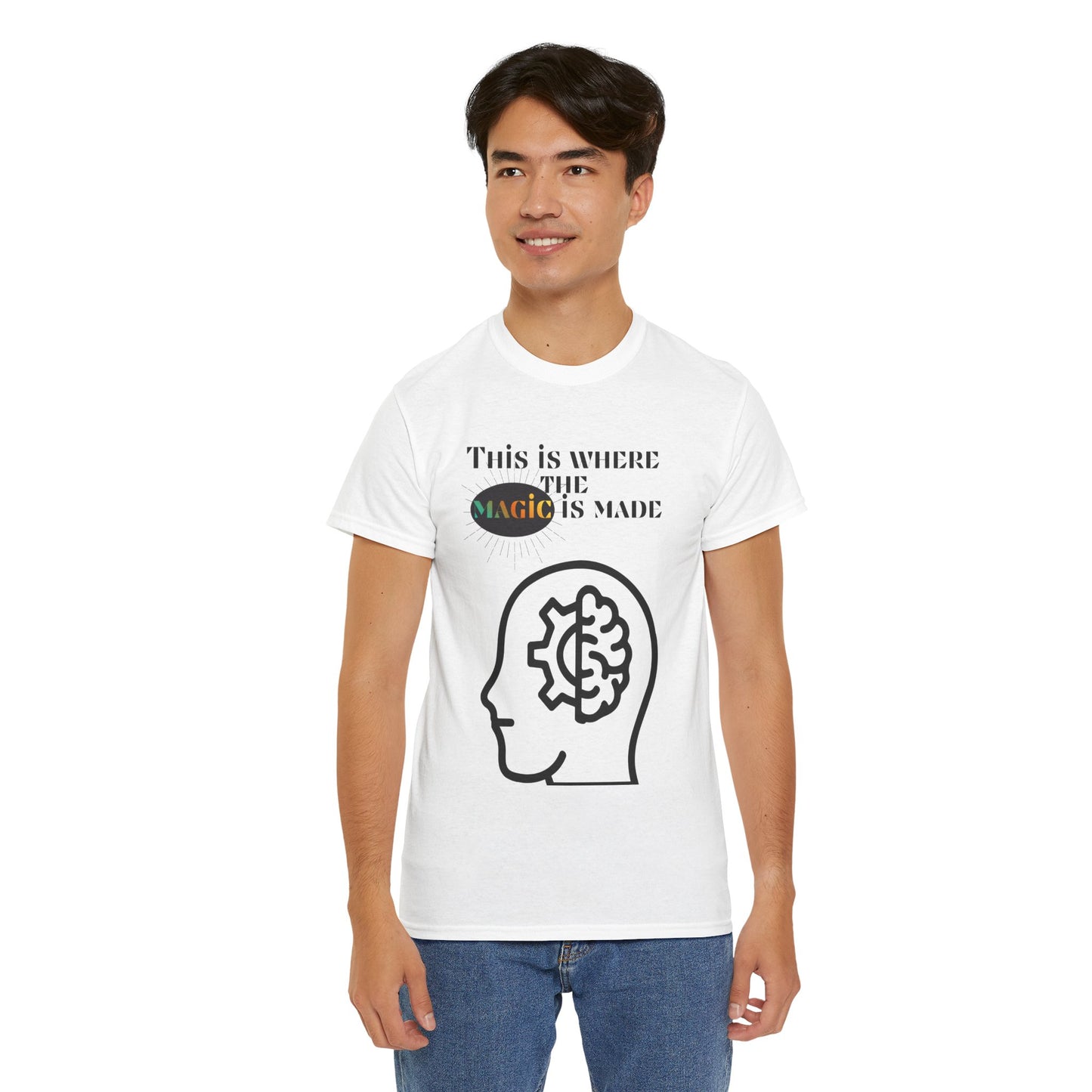 Brain + Gear Tee — "This Is Where the Magic Is Made" Creative Mind T-Shirt