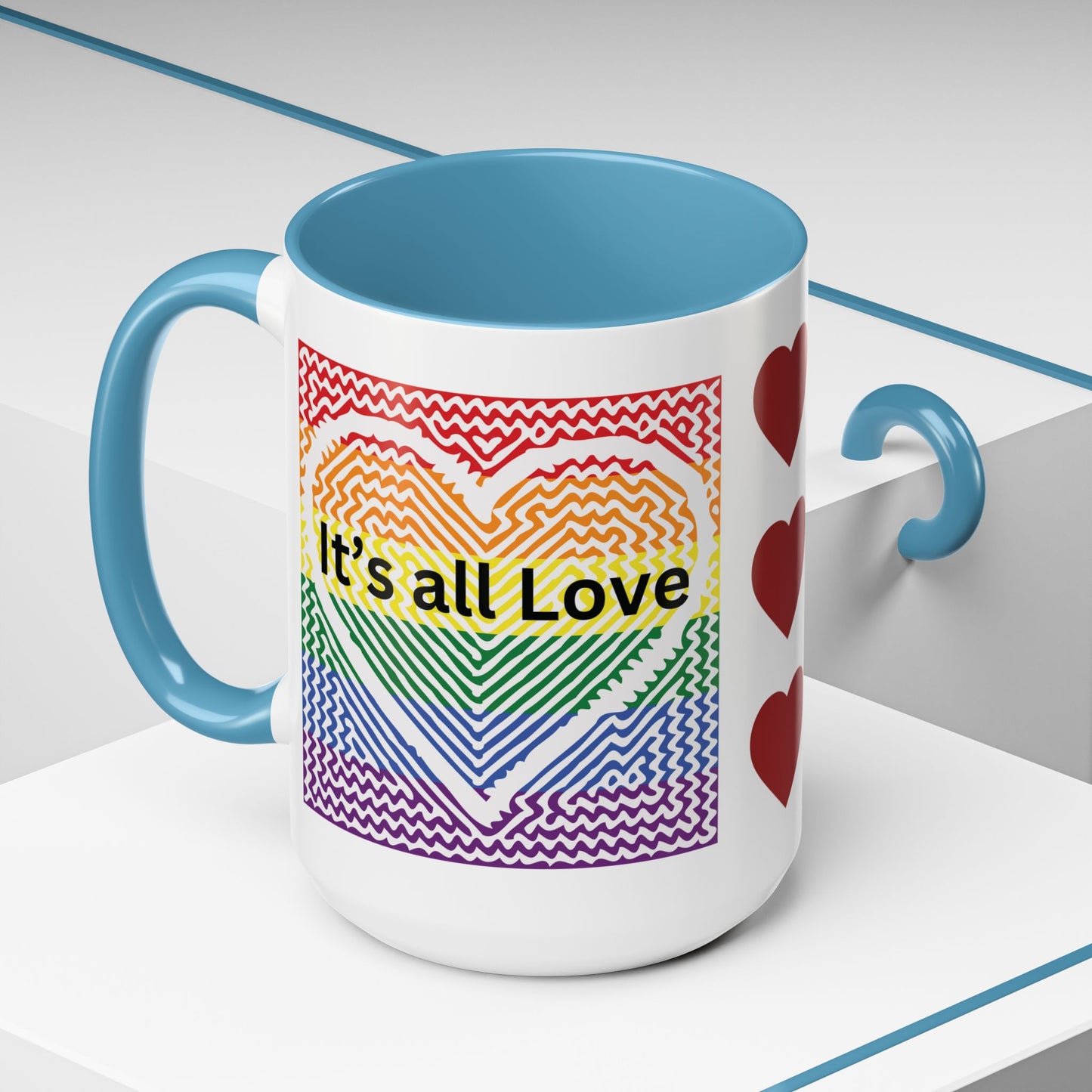 It's All Love Rainbow Heart Coffee Mug — Pride Accent Mug (11/15oz)