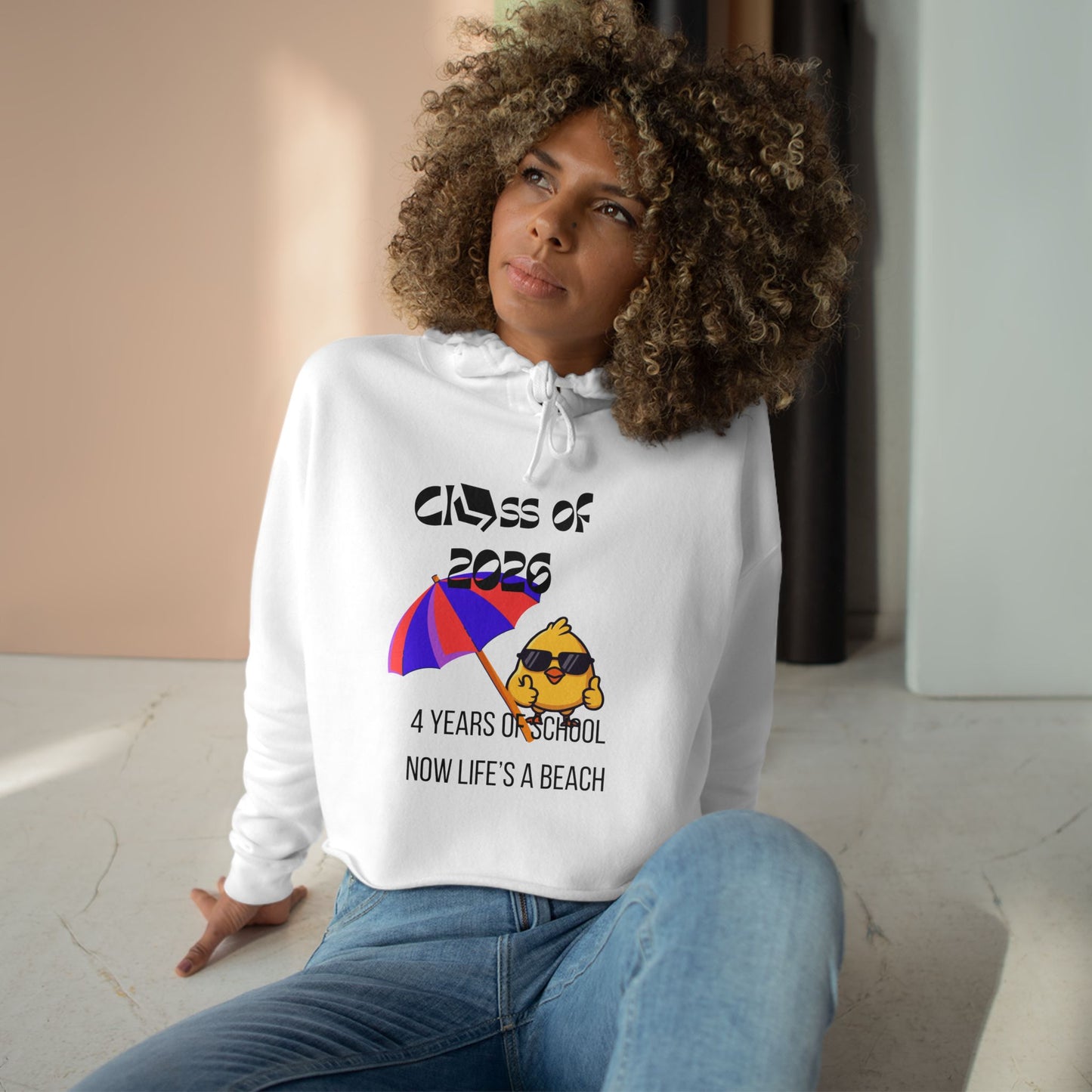 Class of 2026 Crop Hoodie – 'Now Life's a Beach' Graduation Pullover