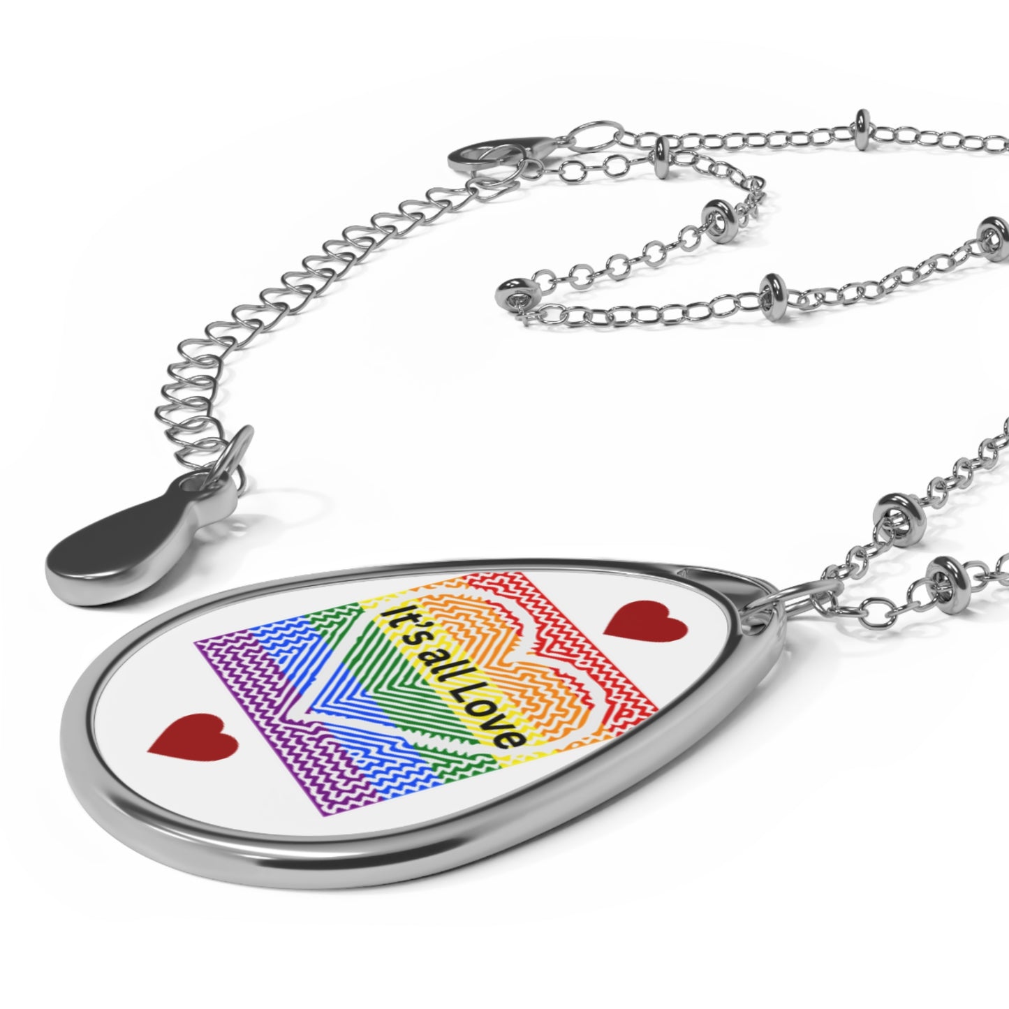 Oval Necklace — Rainbow "It's all Love" Heart Pendant Necklace