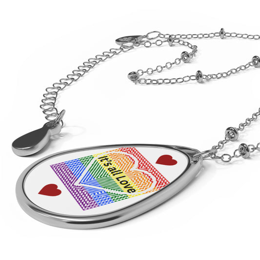 Oval Necklace — Rainbow "It's all Love" Heart Pendant Necklace