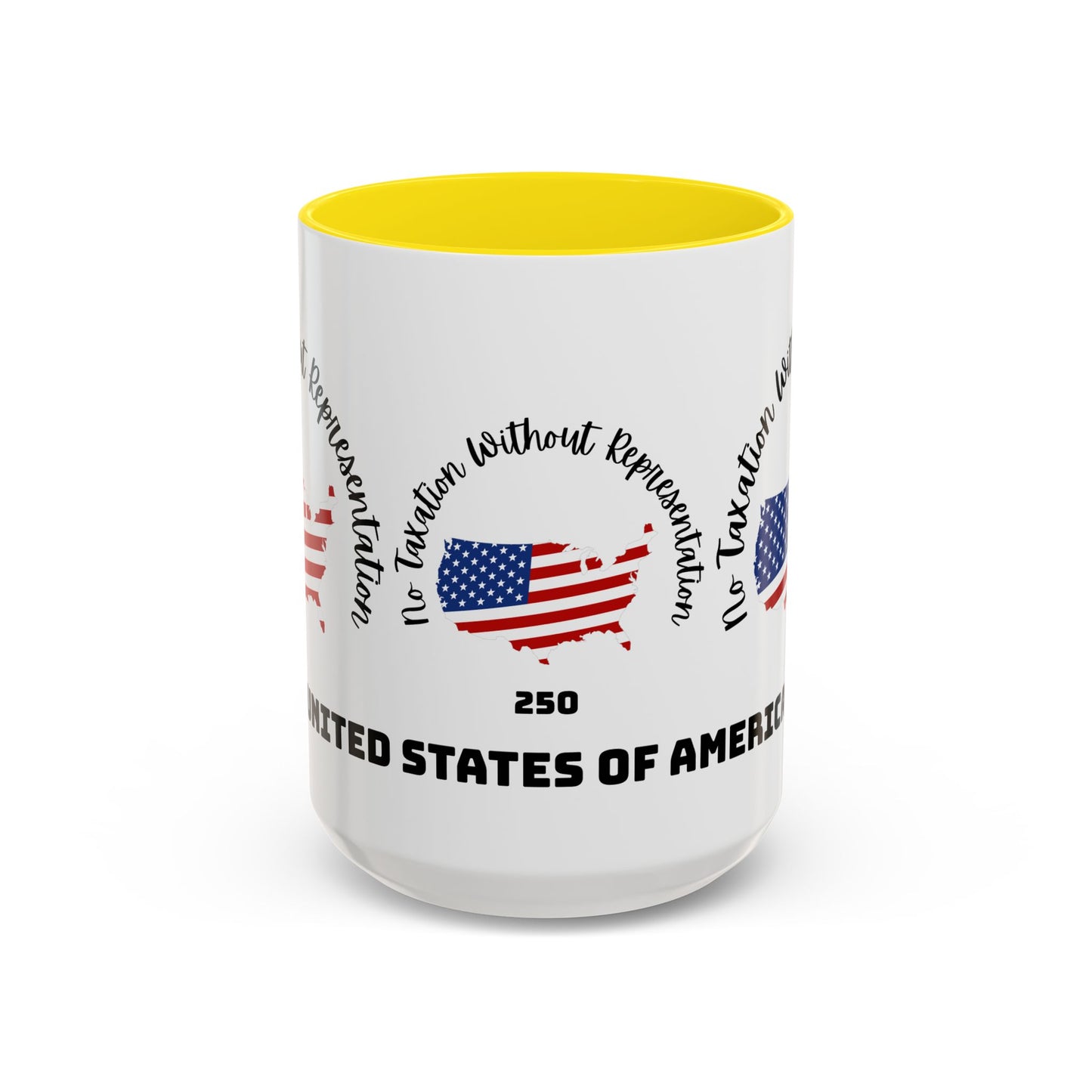 United States Map Flag Coffee Mug — "No Taxation Without Representation" 11/15oz Accent