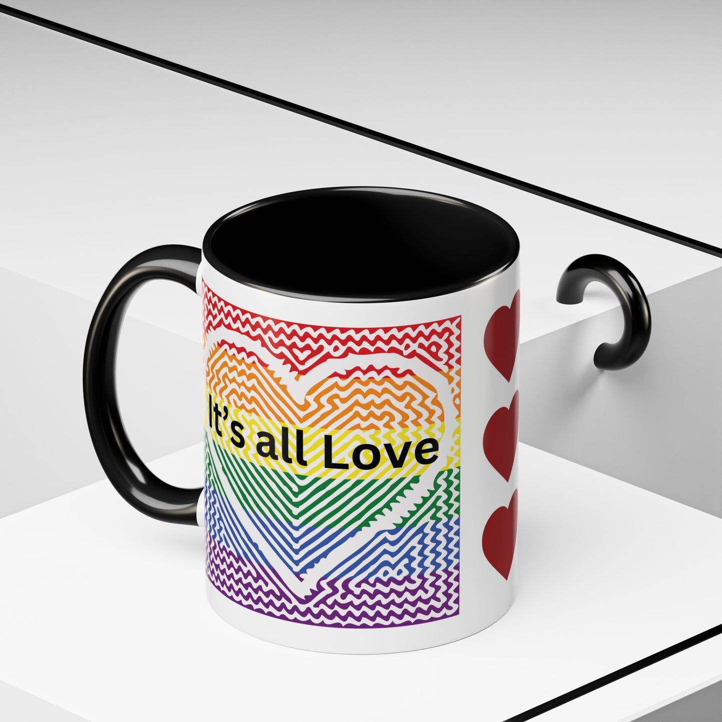 It's All Love Rainbow Heart Coffee Mug — Pride Accent Mug (11/15oz)
