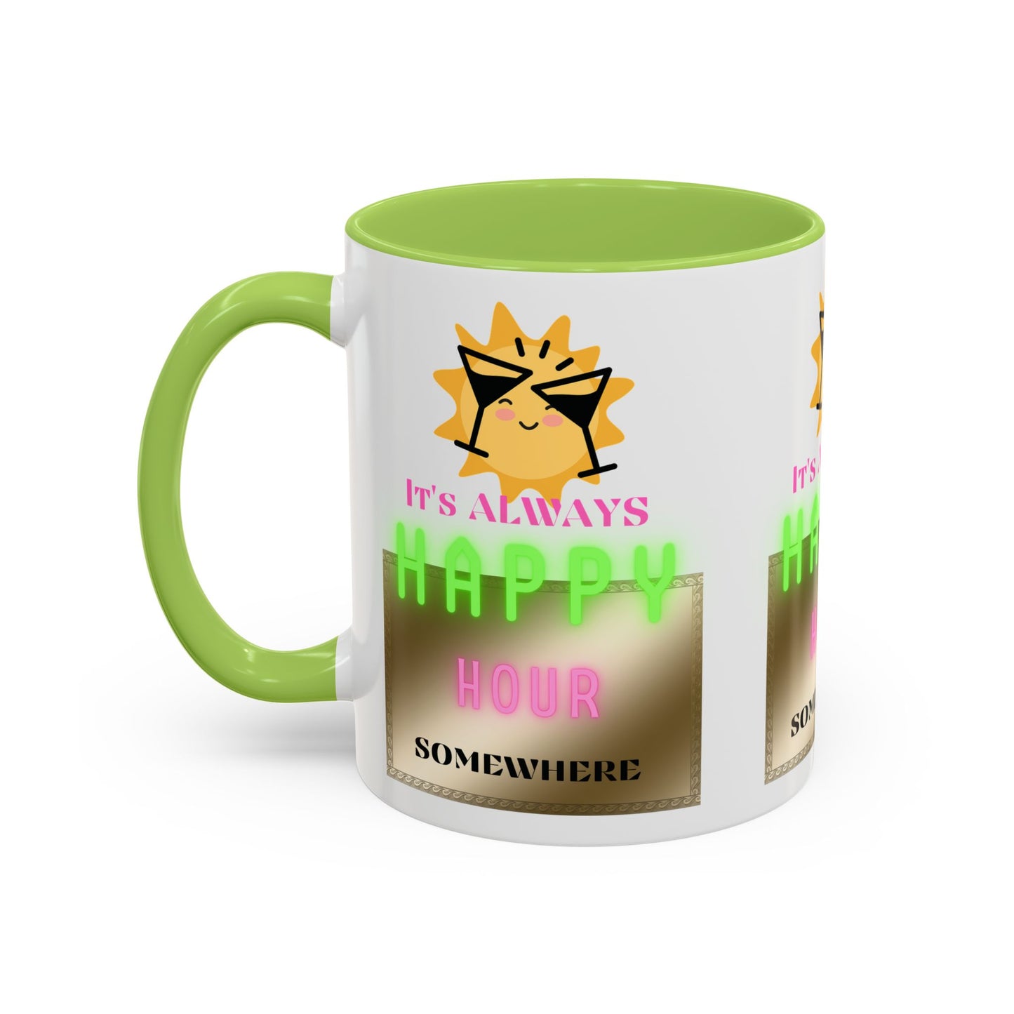 Coffee Mug — "It's Always Happy Hour Somewhere" Neon Sun Cocktail Accent Mug