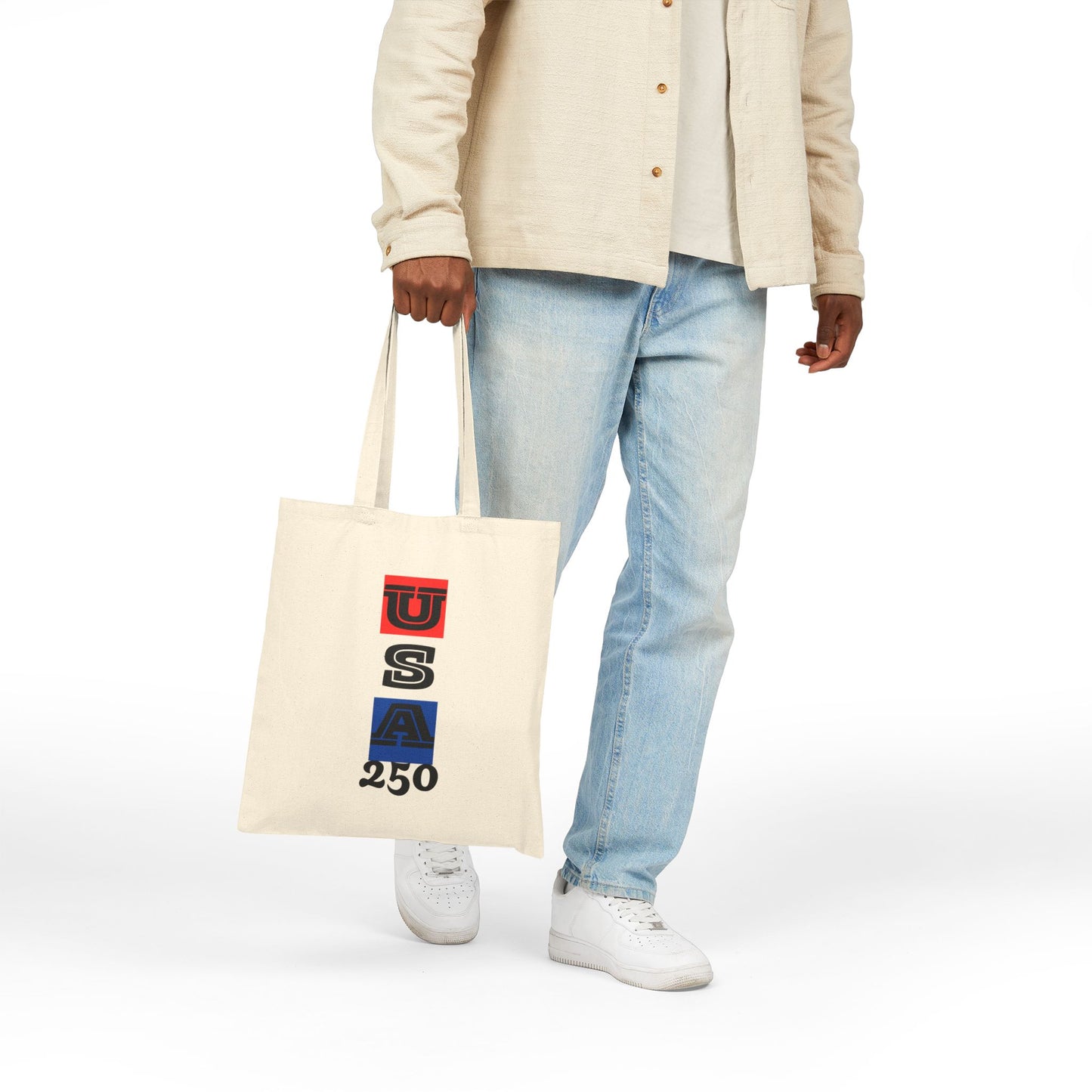 "USA 250" Patriotic Cotton Canvas Tote Bag, Eco-Friendly Shopper, Reusable Grocery Bag