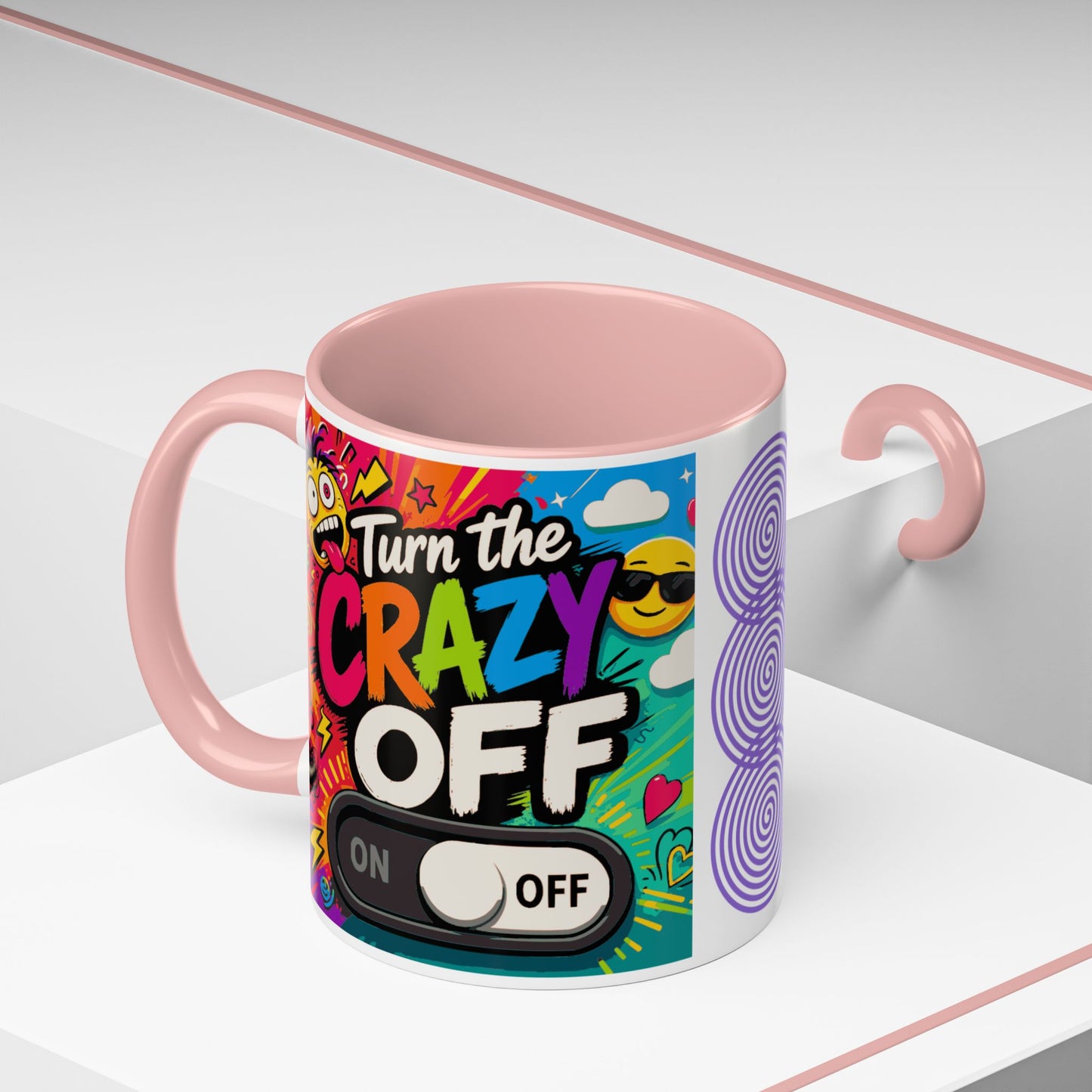 Accent Coffee Mug — "Turn the Crazy Off" Colorful Funny Ceramic Mug (11/15oz)