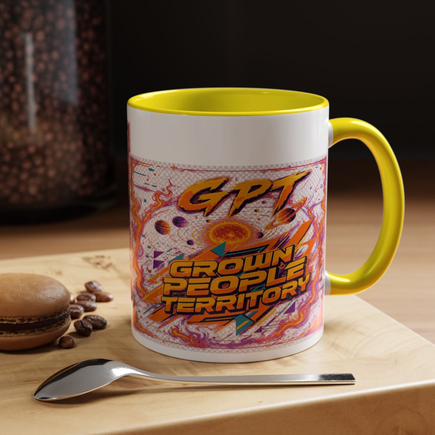 Accent Coffee Mug — "GPT: Grown People Territory" Bold Graphic Coffee Cup