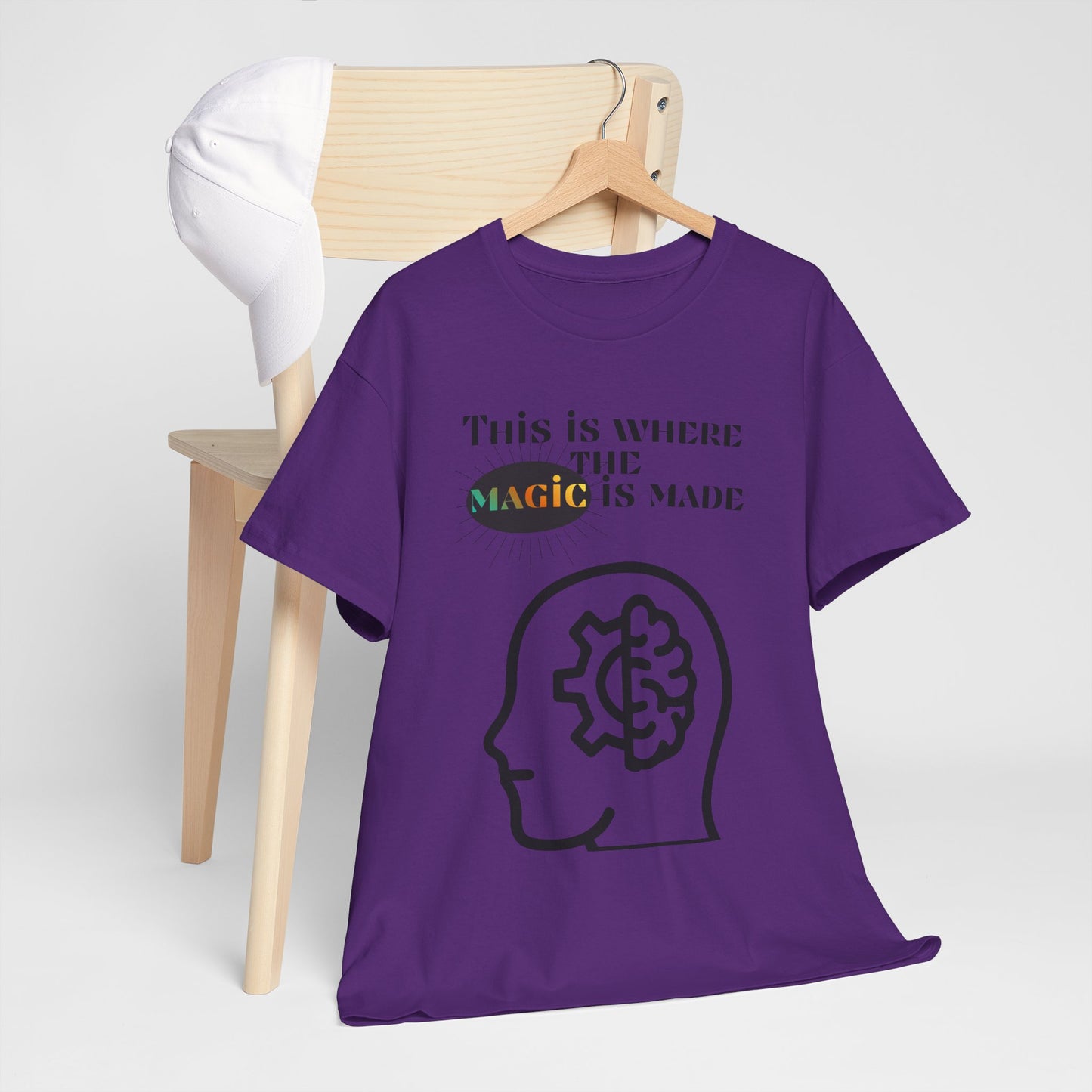 Brain + Gear Tee — "This Is Where the Magic Is Made" Creative Mind T-Shirt