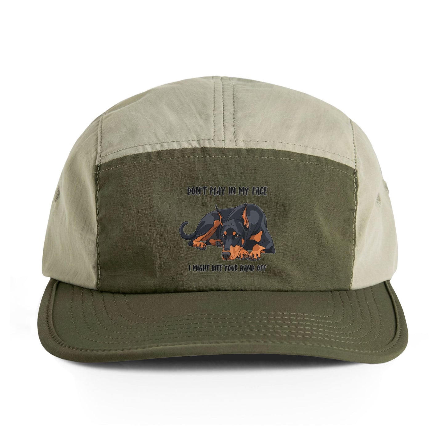 Two-Tone Nylon Cap — Doberman 'Don’t Play in My Face' Graphic Hat