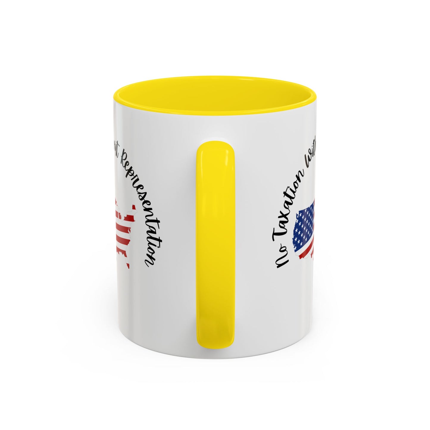 United States Map Flag Coffee Mug — "No Taxation Without Representation" 11/15oz Accent