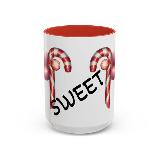 Candy Cane Kiss Accent Coffee Mug — "Sweet" Holiday Hot Cocoa Cup