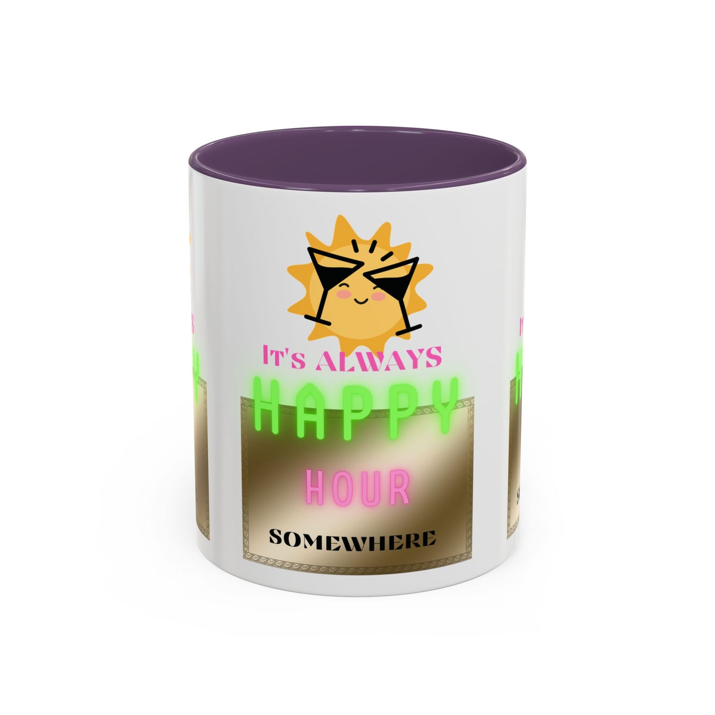 Coffee Mug — "It's Always Happy Hour Somewhere" Neon Sun Cocktail Accent Mug