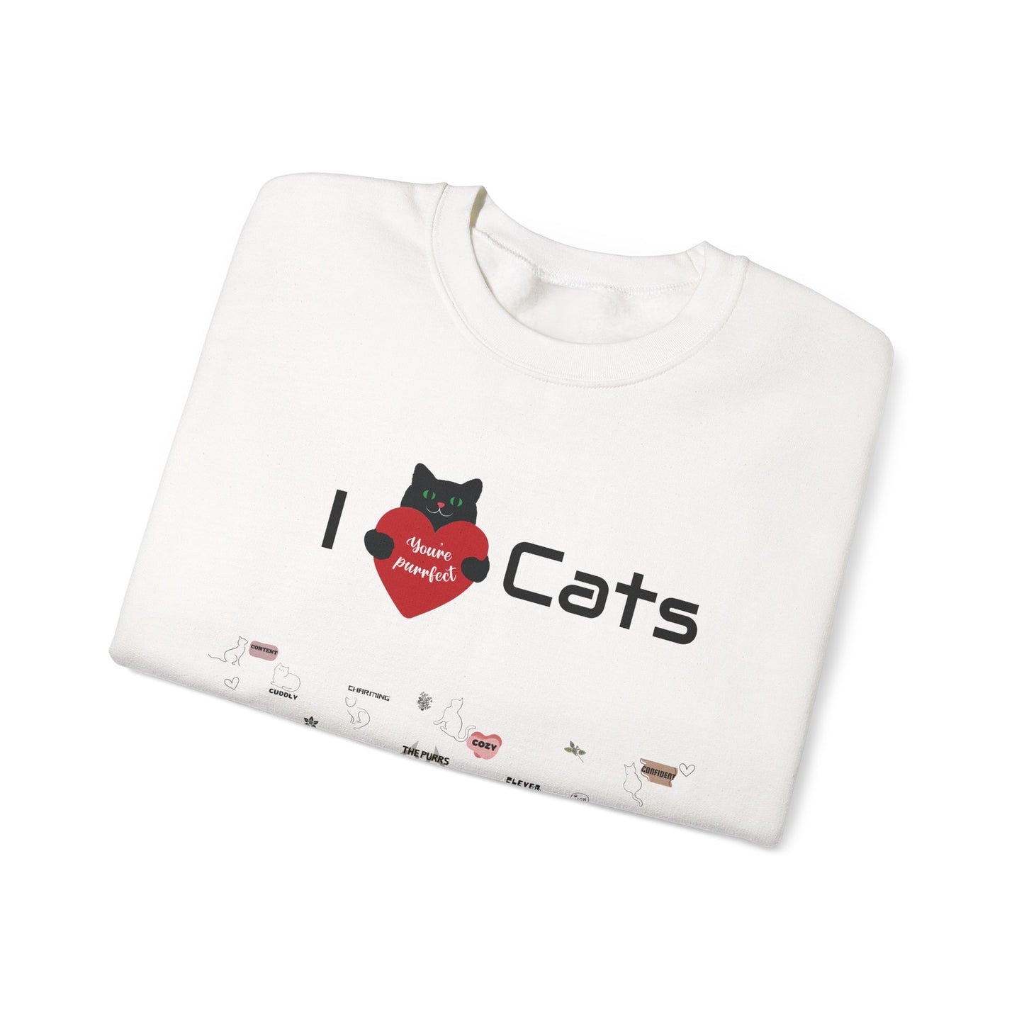 "I Love Cats" Unisex Heavy Blend Crewneck Sweatshirt: This design displays all the complex emotions of being a cat parent