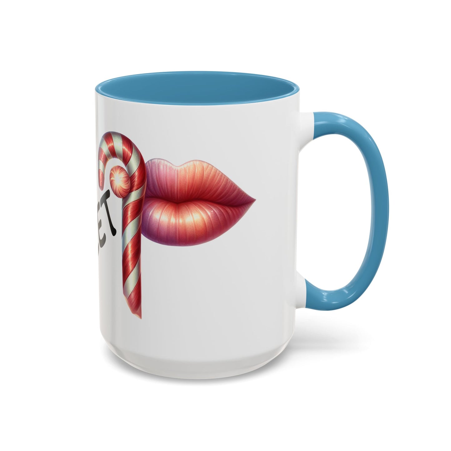 Candy Cane Kiss Accent Coffee Mug — "Sweet" Holiday Hot Cocoa Cup