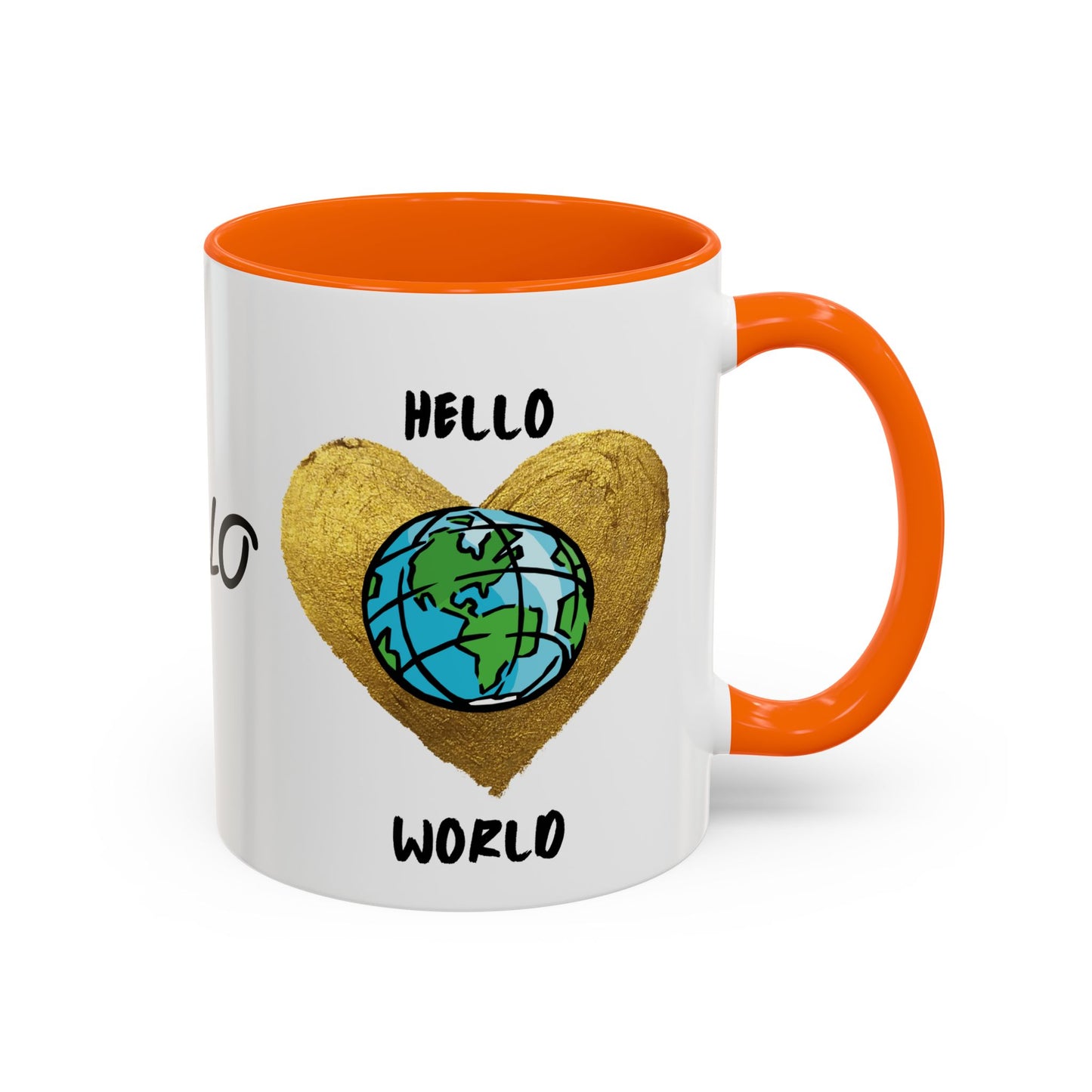 Hello World Coffee Mug — Heart Globe Accent 11oz