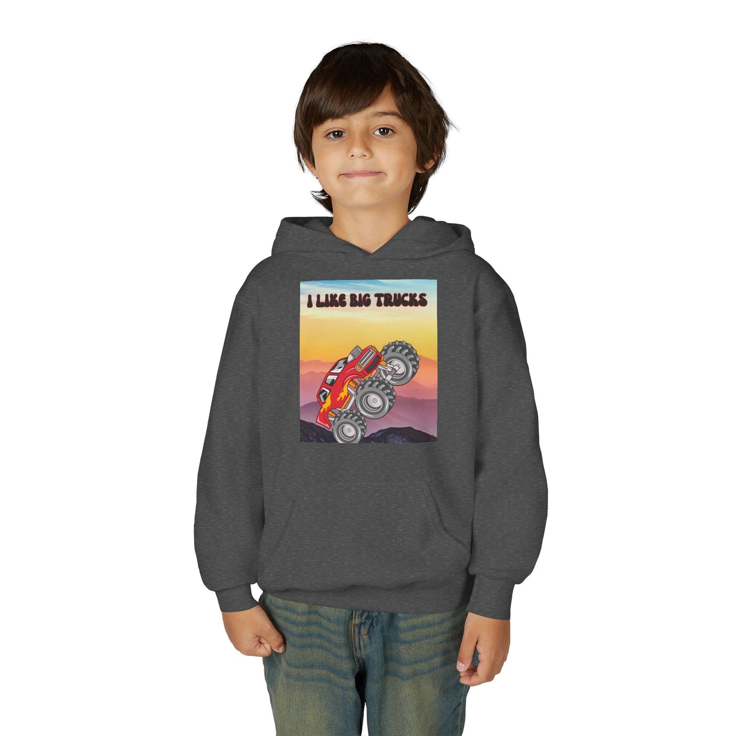 Youth Hoodie — "I Like Big Trucks" Monster Truck Graphic