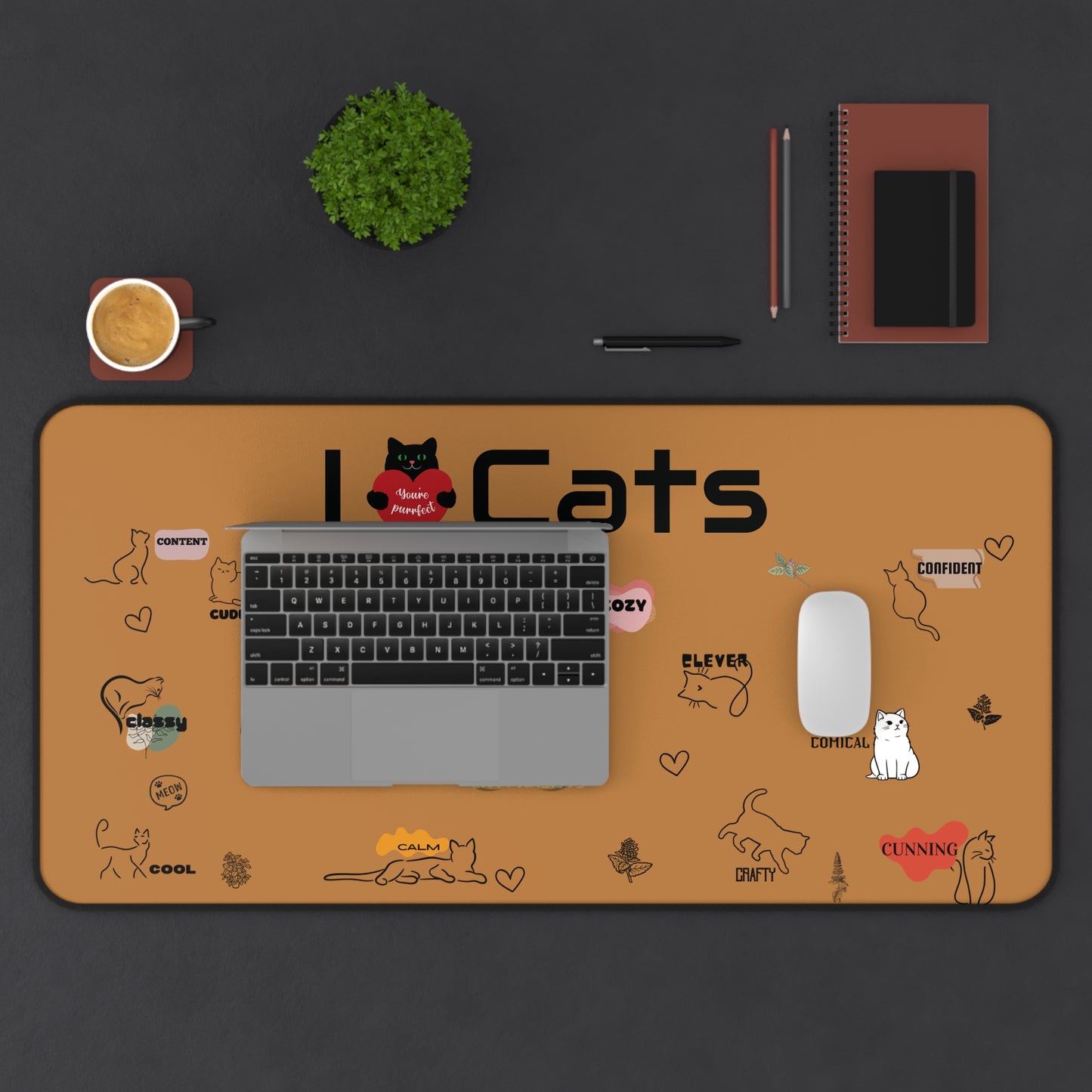 I Love Cats Desk Mat - Cozy Cat-Themed Office Accessory for Cat Lovers