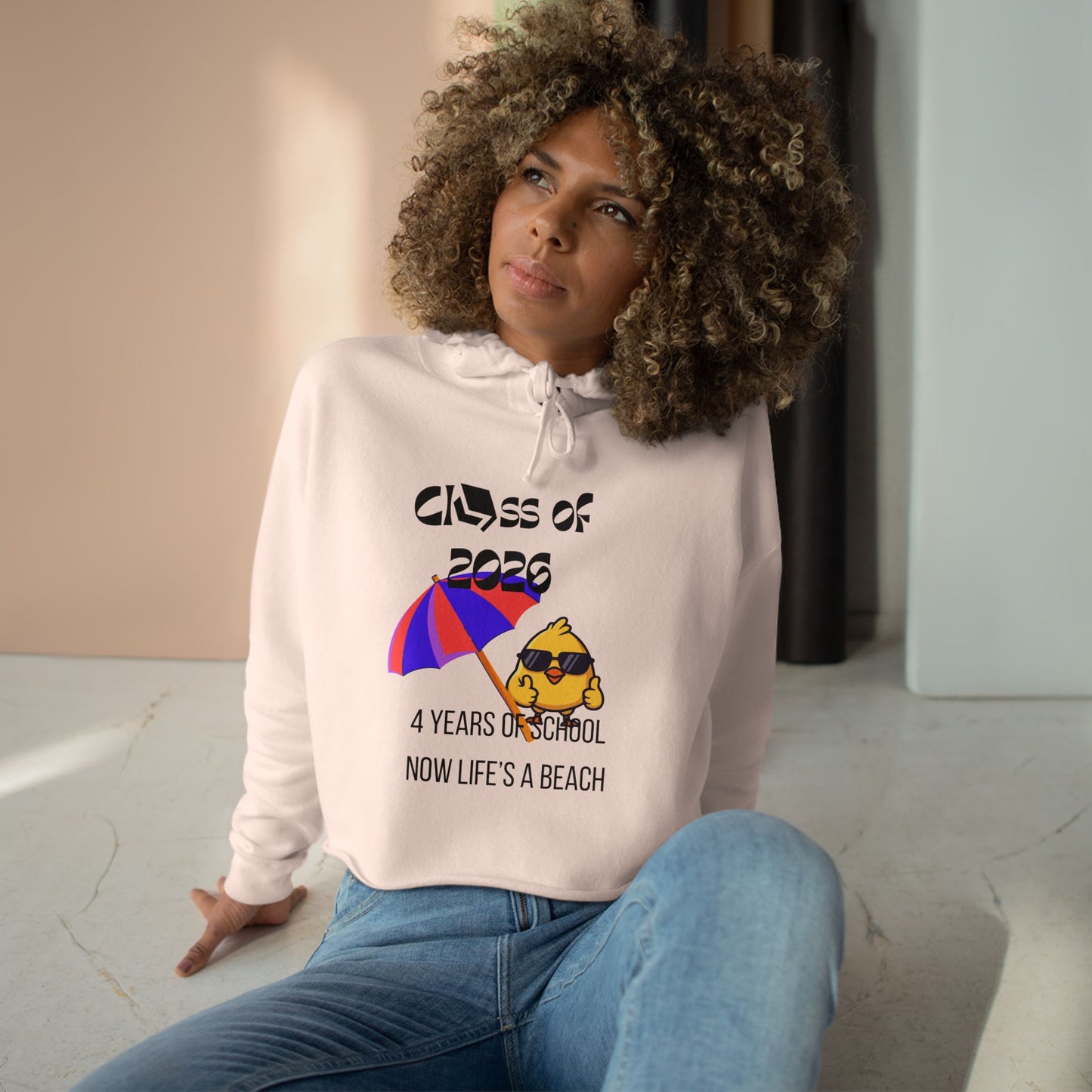 Class of 2026 Crop Hoodie – 'Now Life's a Beach' Graduation Pullover