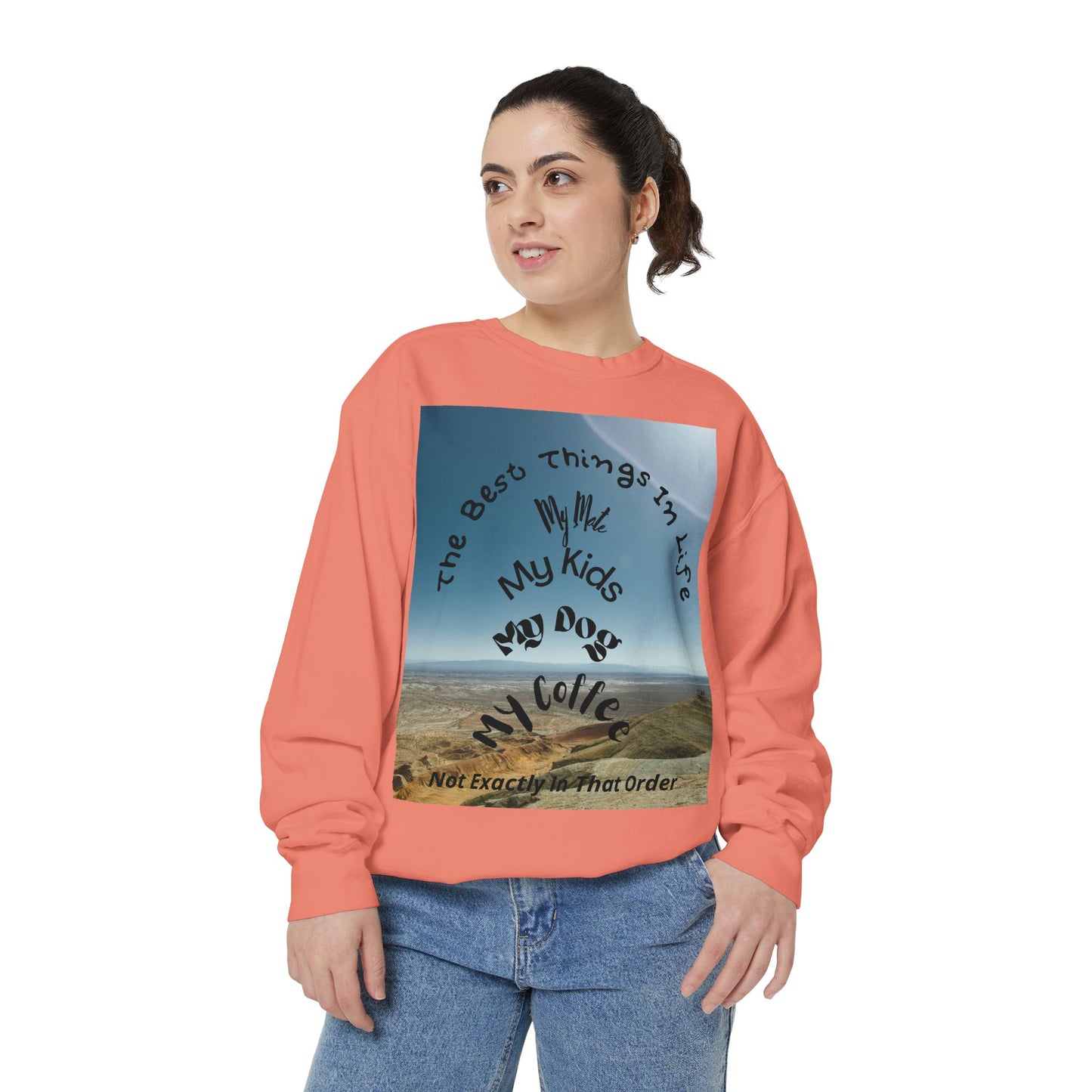 Coastal Family Vibes Sweatshirt — "The Best Things in Life" Graphic Crewneck