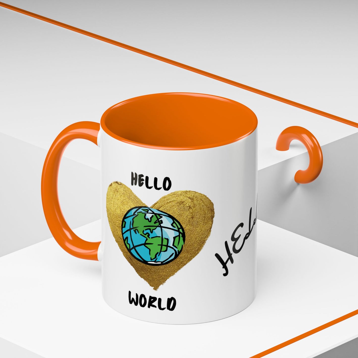 Hello World Coffee Mug — Heart Globe Accent 11oz