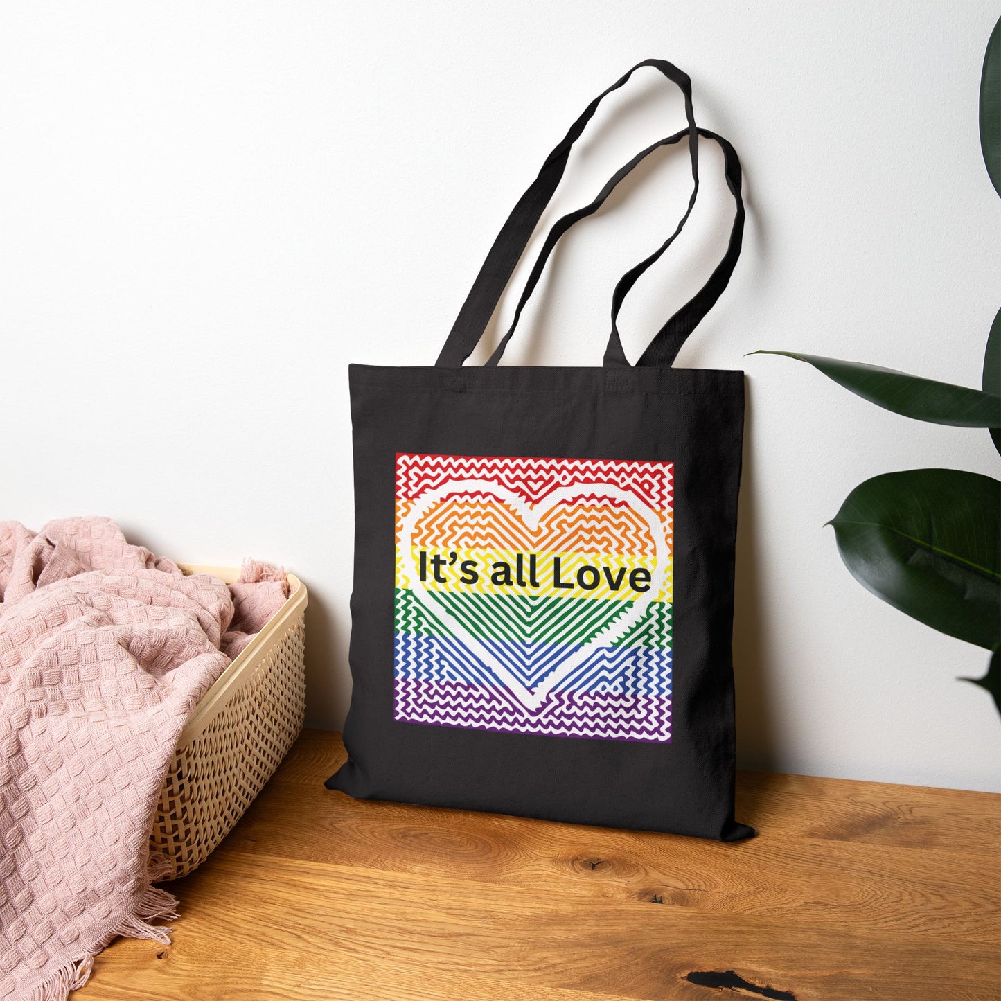 It's All Love Rainbow Heart Tote Bag - Cotton Canvas Carryall