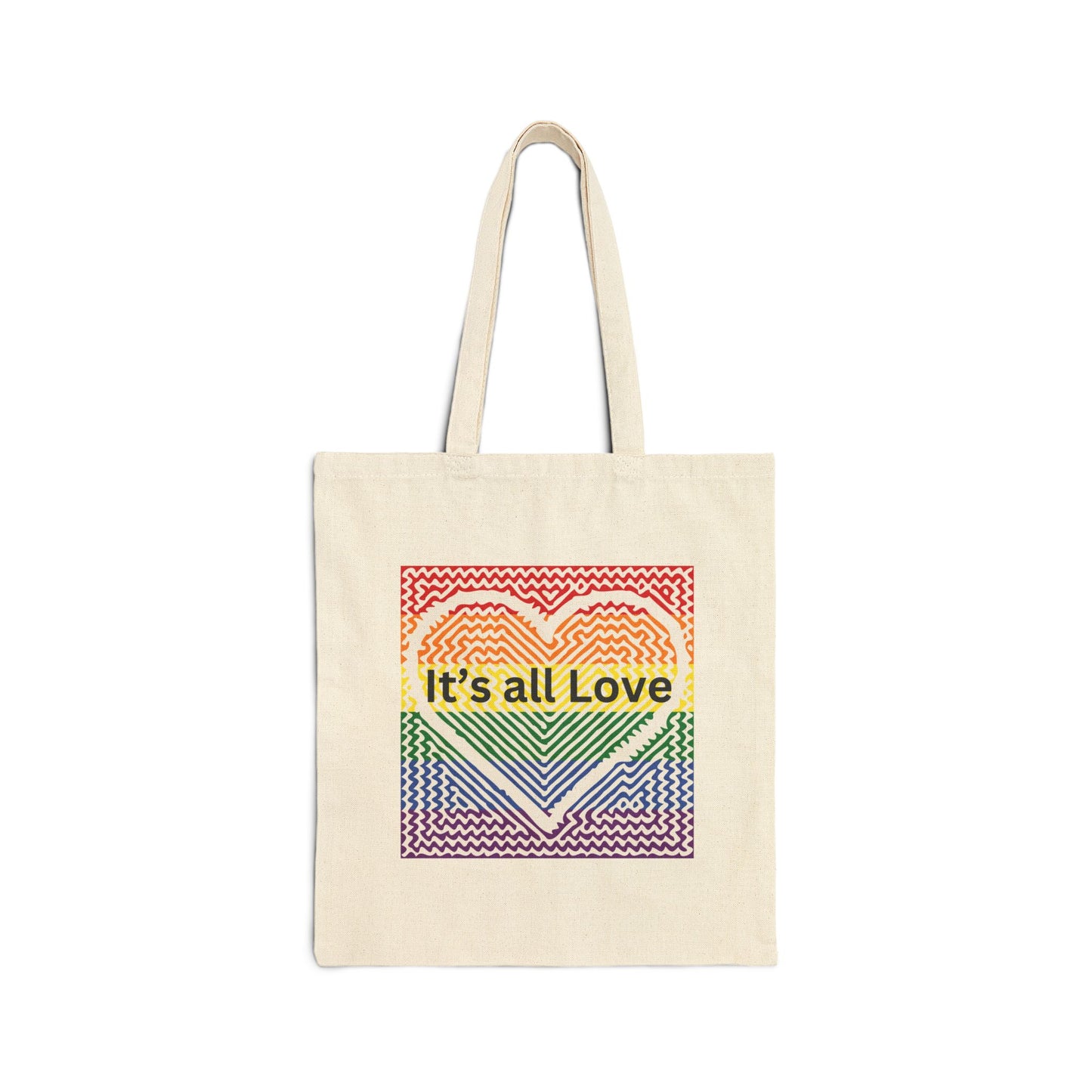 It's All Love Rainbow Heart Tote Bag - Cotton Canvas Carryall