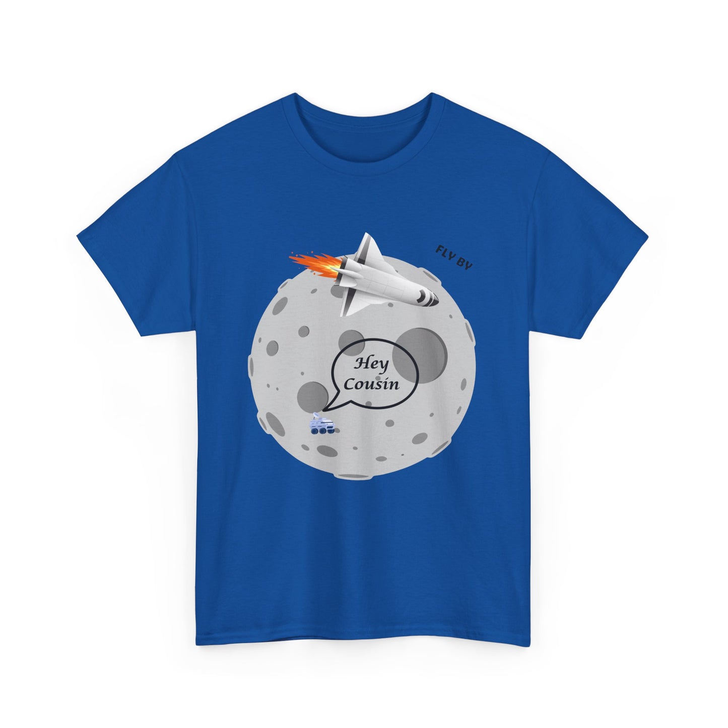 Hey Cousin Rocket Moon T-Shirt — Cute Retro Space Plane Graphic Tee