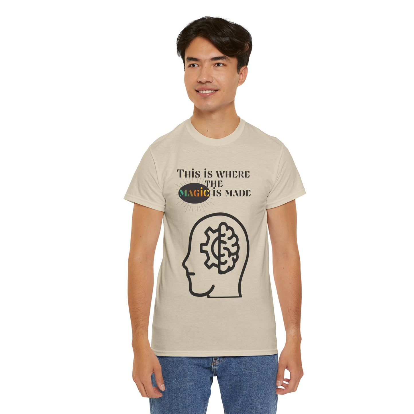 Brain + Gear Tee — "This Is Where the Magic Is Made" Creative Mind T-Shirt