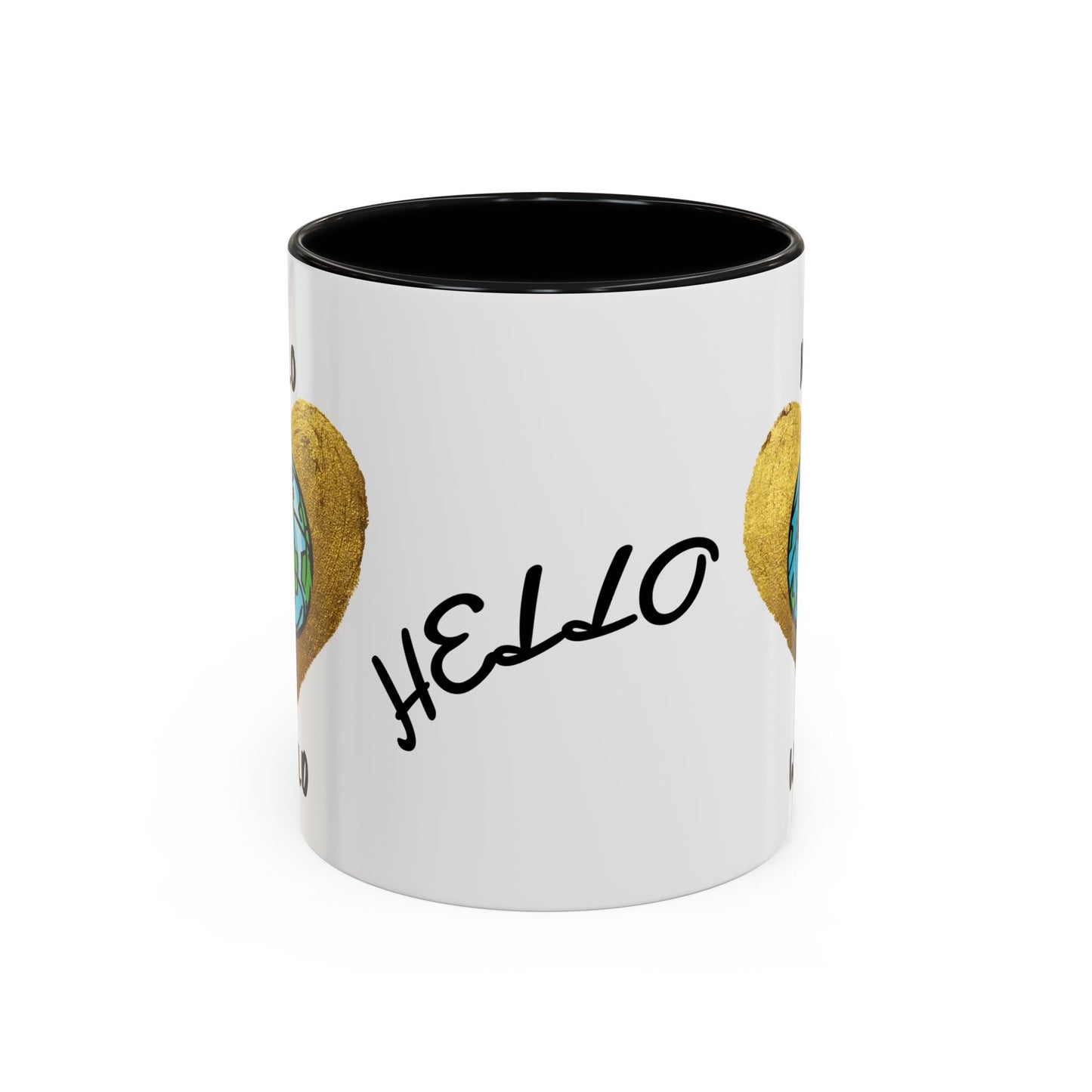 Hello World Coffee Mug — Heart Globe Accent 11oz