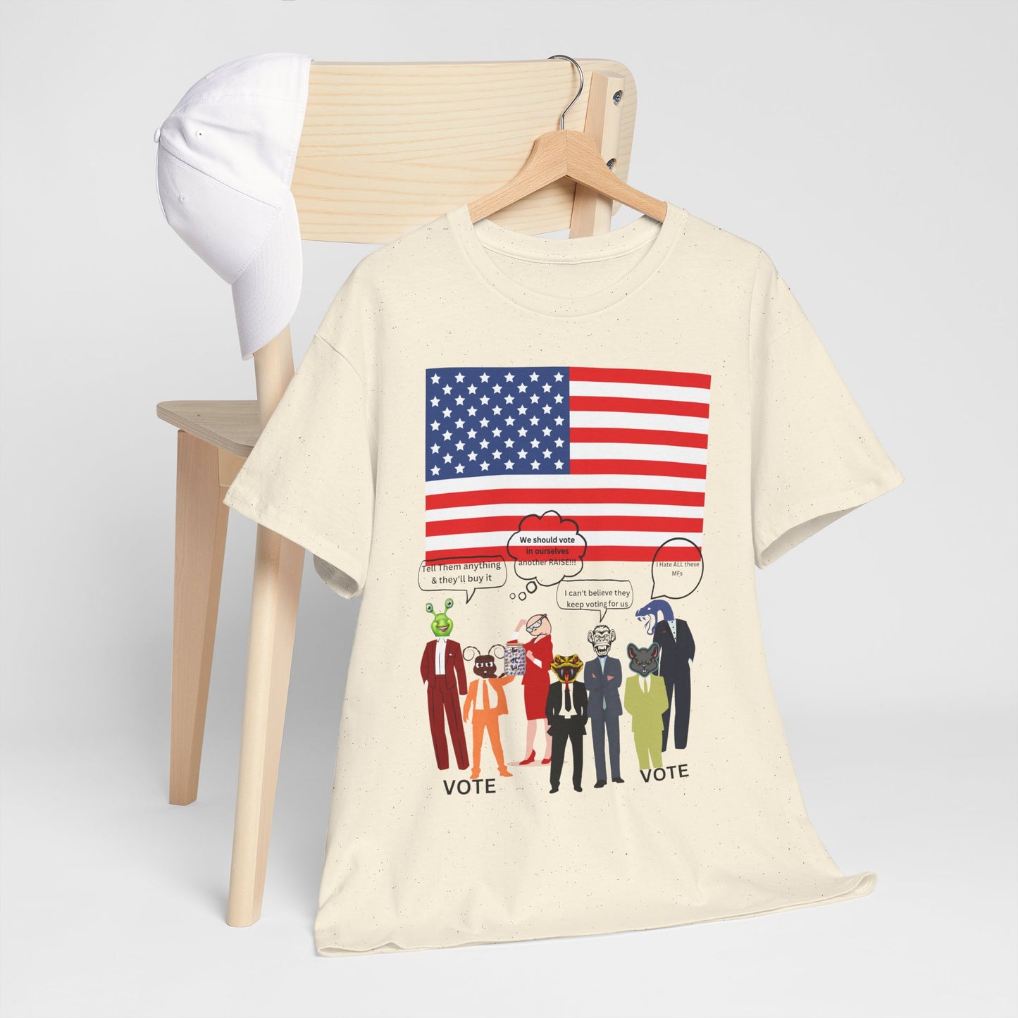 Patriotic 'Vote' Graphic Tee — American Flag Politicians-Lizard Forms Encouraging Voting